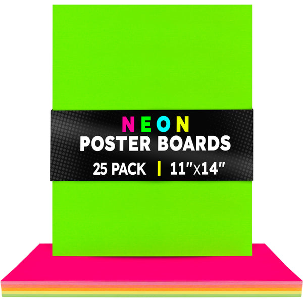 Fluorescent Poster Board - 11"x14", 2 sided, 25/pack - 5 ea: Red, Orange, Green, Yellow & Pink