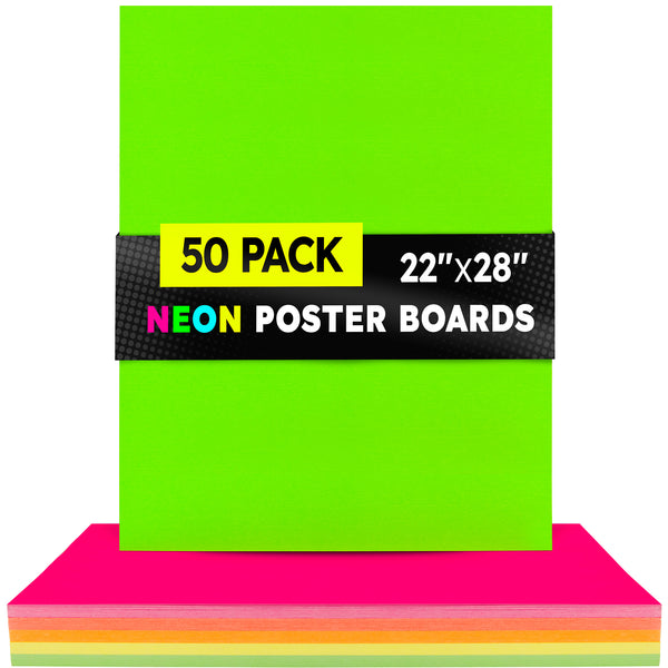 Fluorescent Poster Board - 22"x28", 10pt., 50 shts, 10 ea of 5 asst'd colors