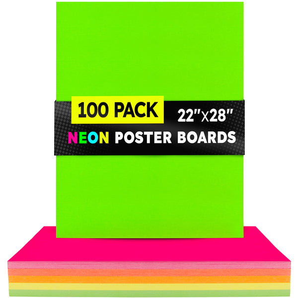 Fluorescent Poster Board - 22"x28", 10pt., 100 shts, 20 ea of 5 asst'd colors