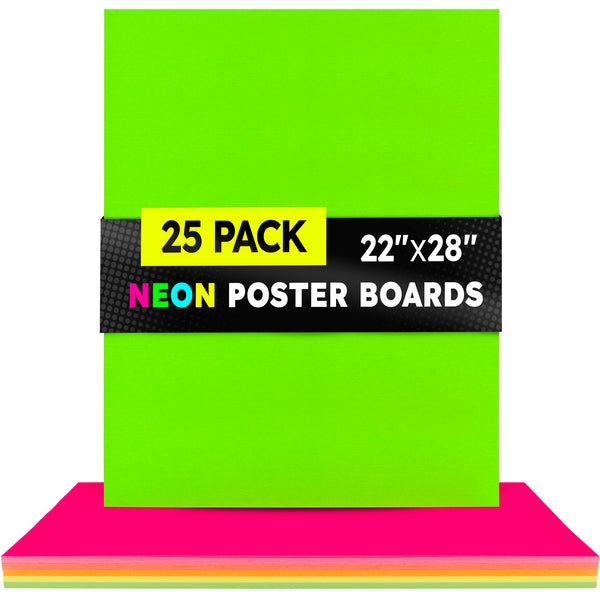 Fluorescent Poster Board - 22"x28", 2 sided, 25/pack - 5 ea: Red, Orange, Green, Yellow & Pink