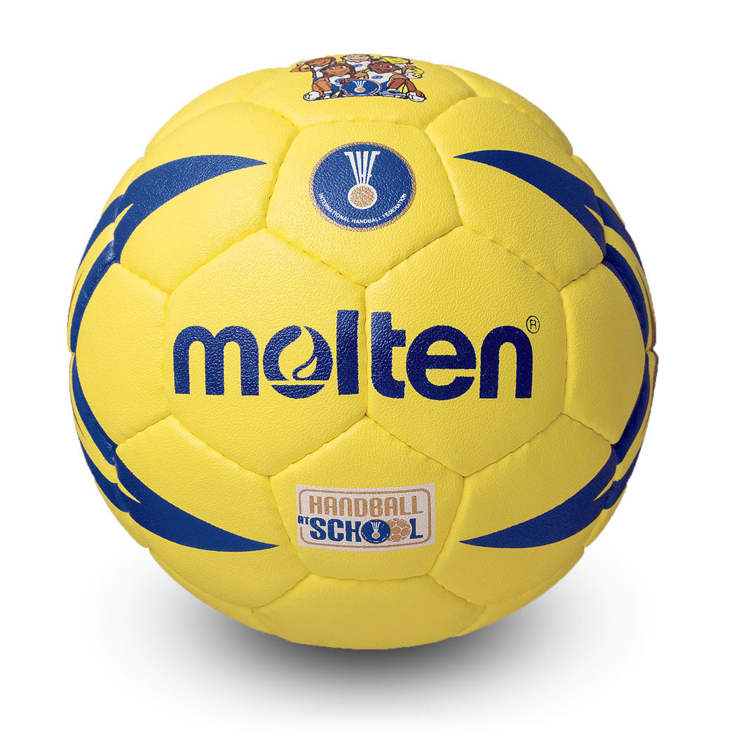 Youth Training Handball IHF Approved, Soft Synthetic Leather Cover, Squeezable, Yellow/Blue, Size 0