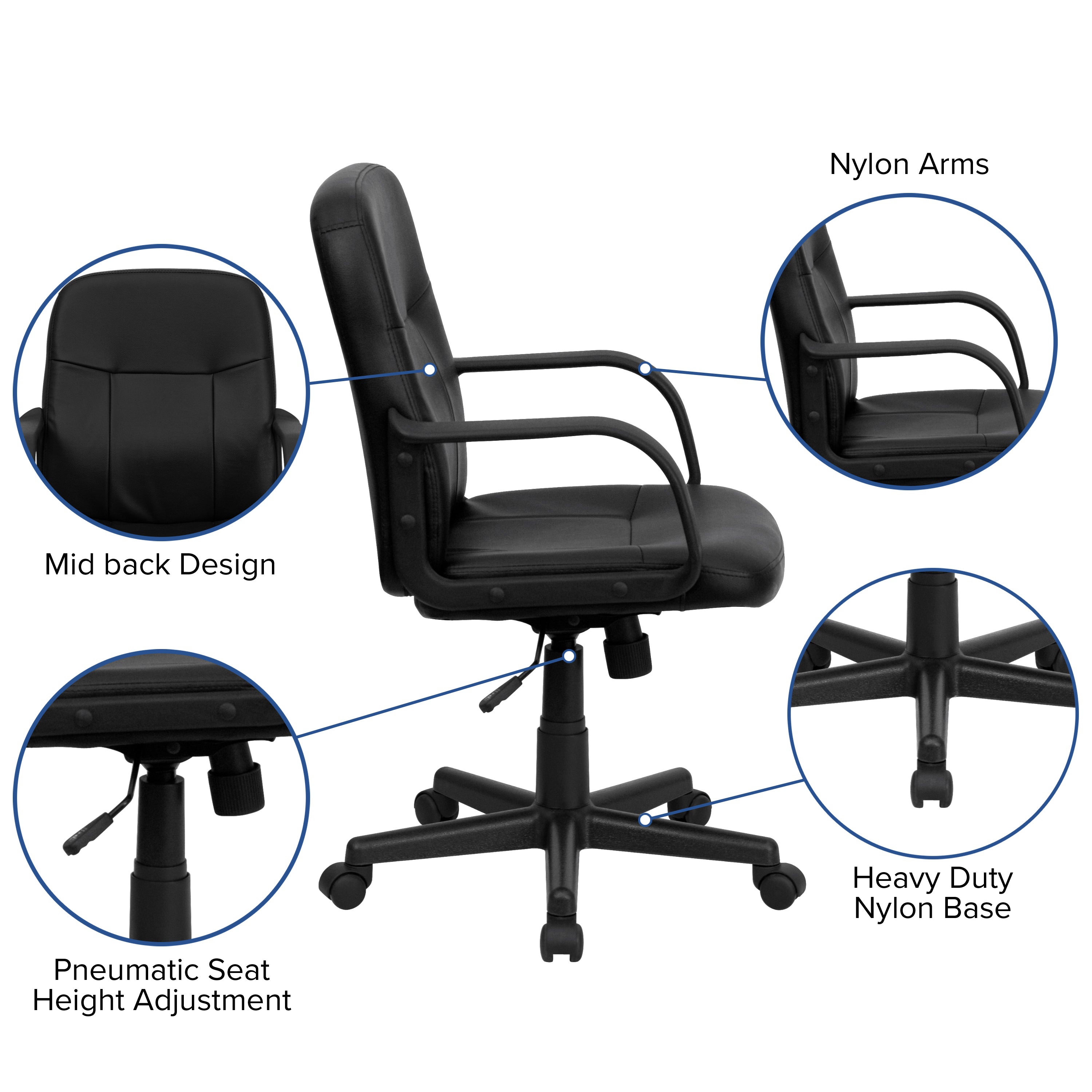 Paulson Mid-Back Black Glove Vinyl Executive Swivel Office Chair with Arms