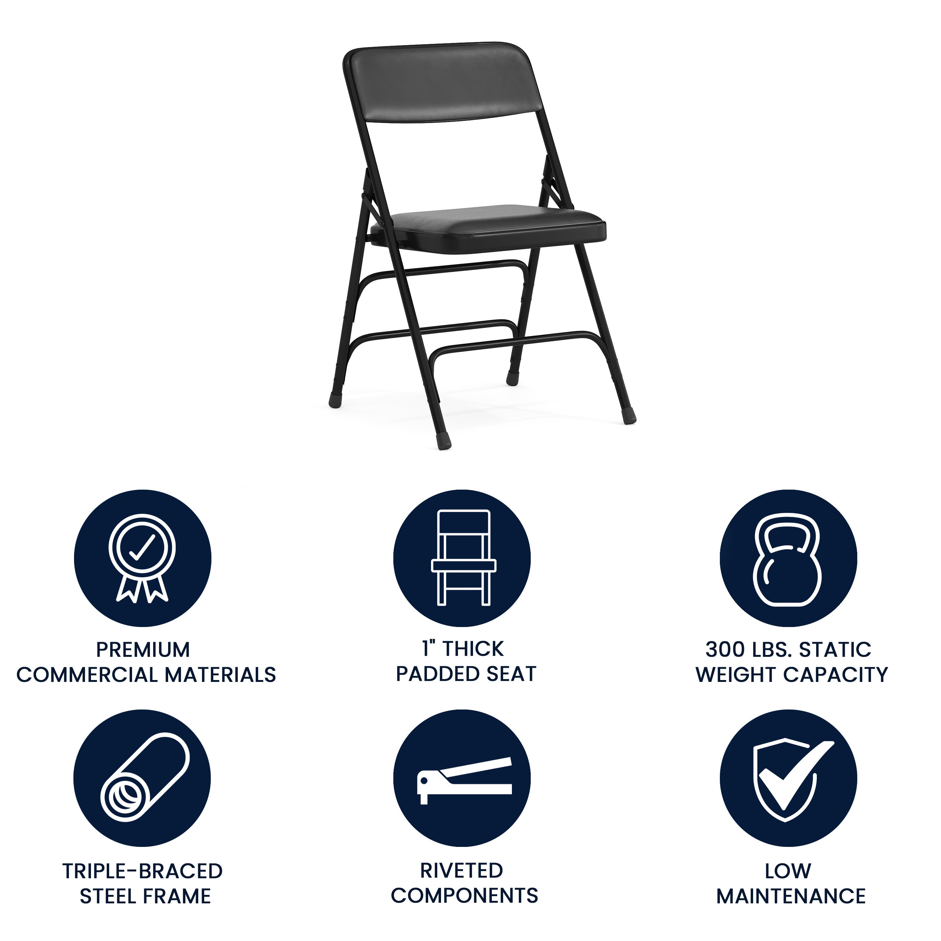 HERCULES Series Metal Folding Chairs with Padded Seats | Set of 2 Black Metal Folding Chairs