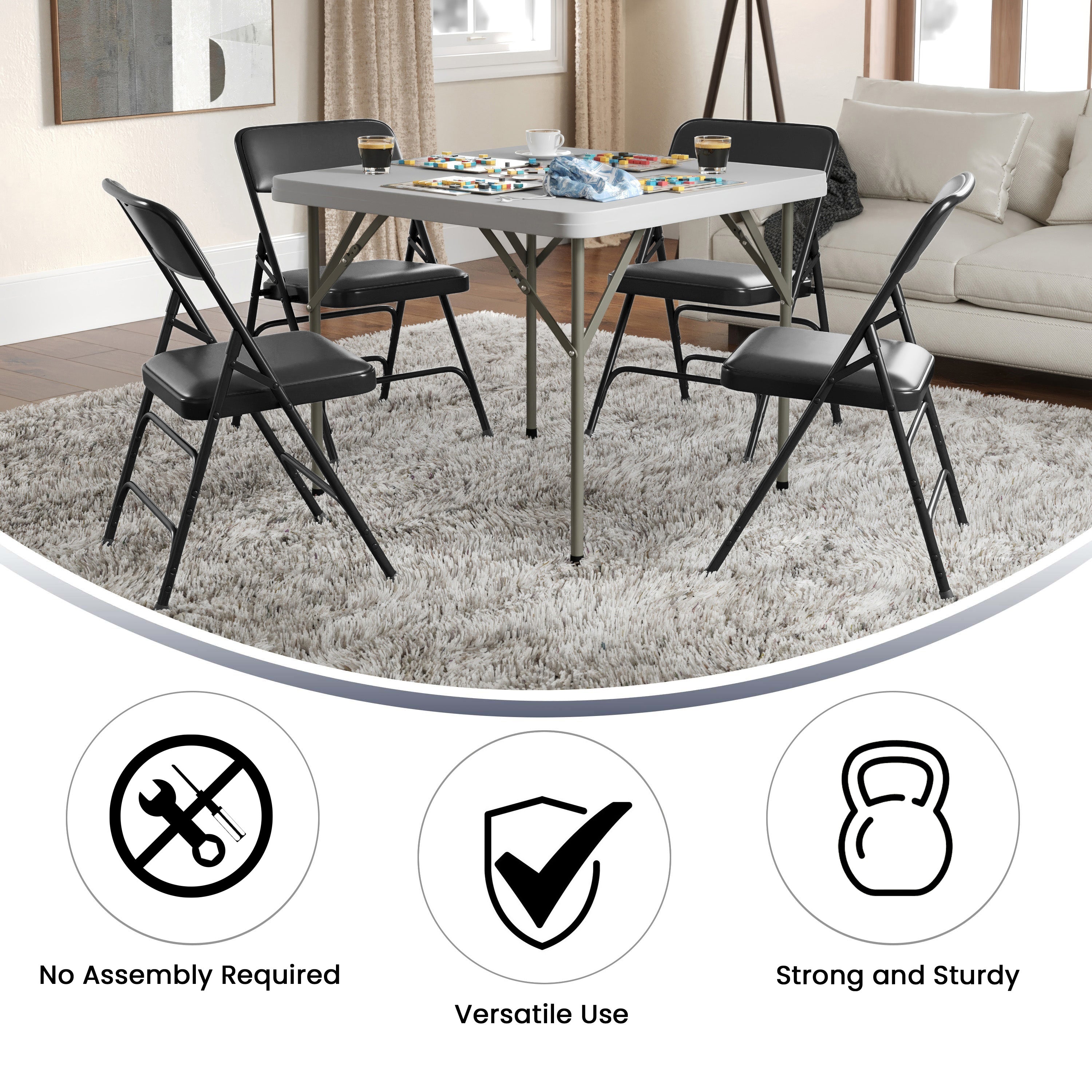 HERCULES Series Metal Folding Chairs with Padded Seats | Set of 2 Black Metal Folding Chairs