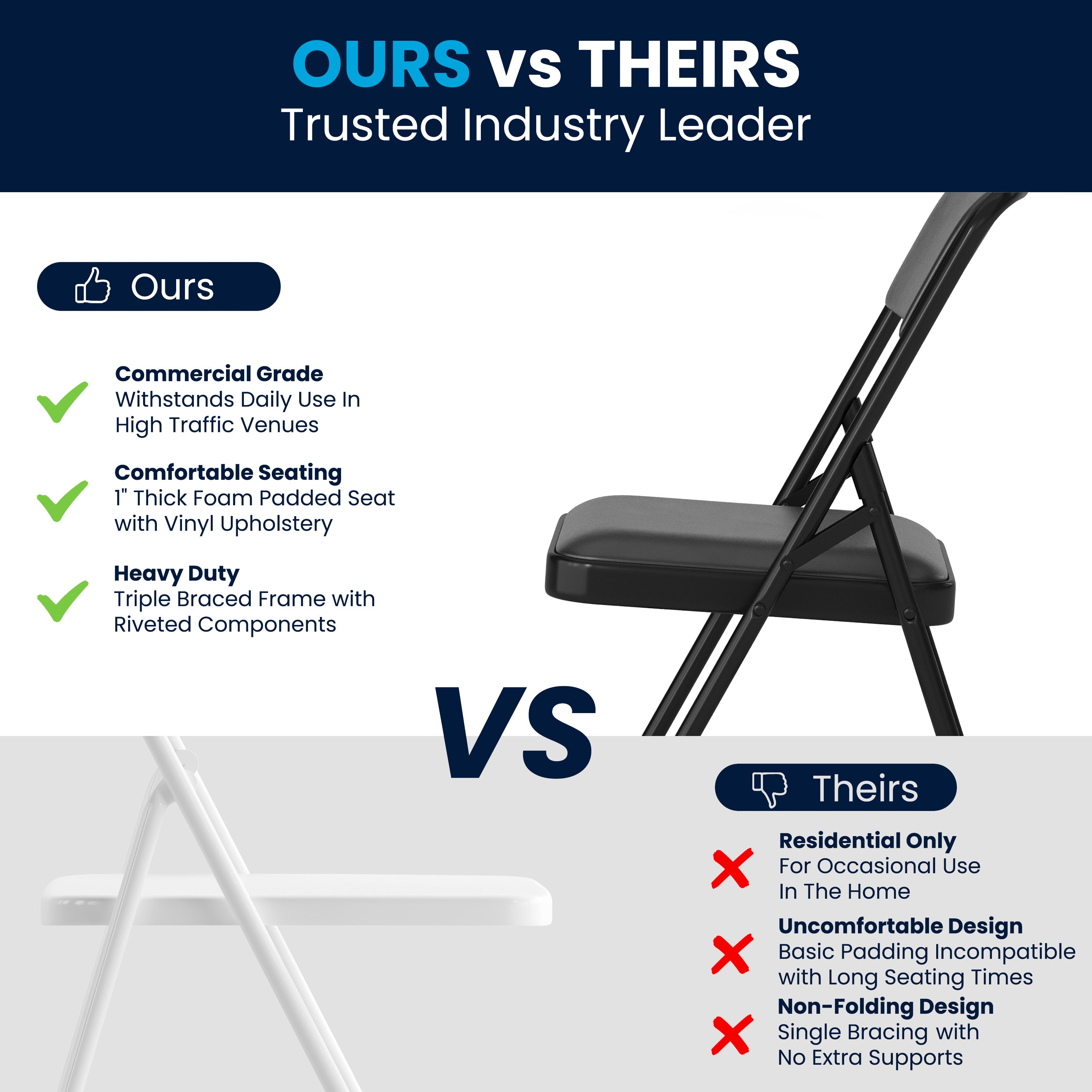HERCULES Series Metal Folding Chairs with Padded Seats | Set of 2 Black Metal Folding Chairs