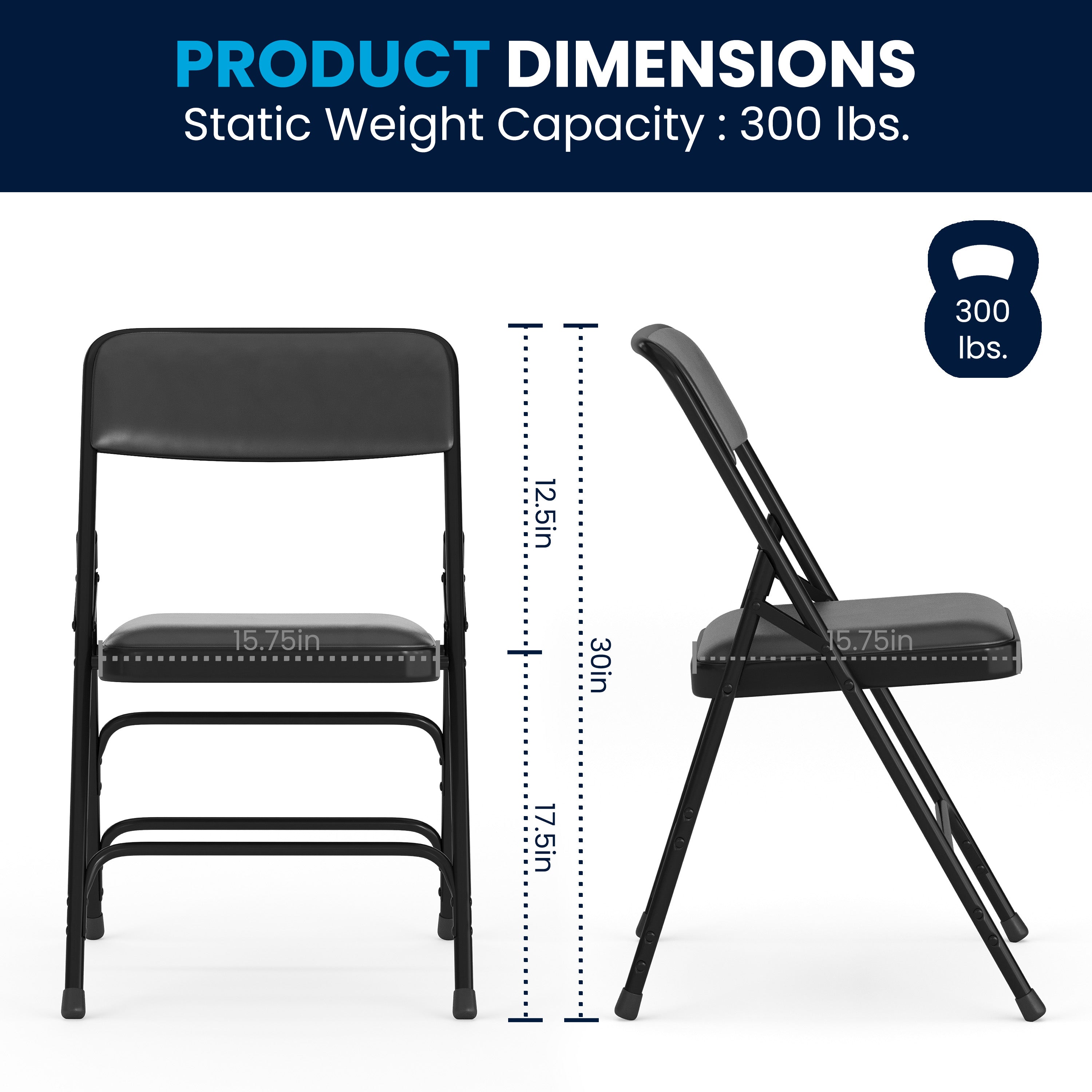 HERCULES Series Metal Folding Chairs with Padded Seats | Set of 2 Black Metal Folding Chairs