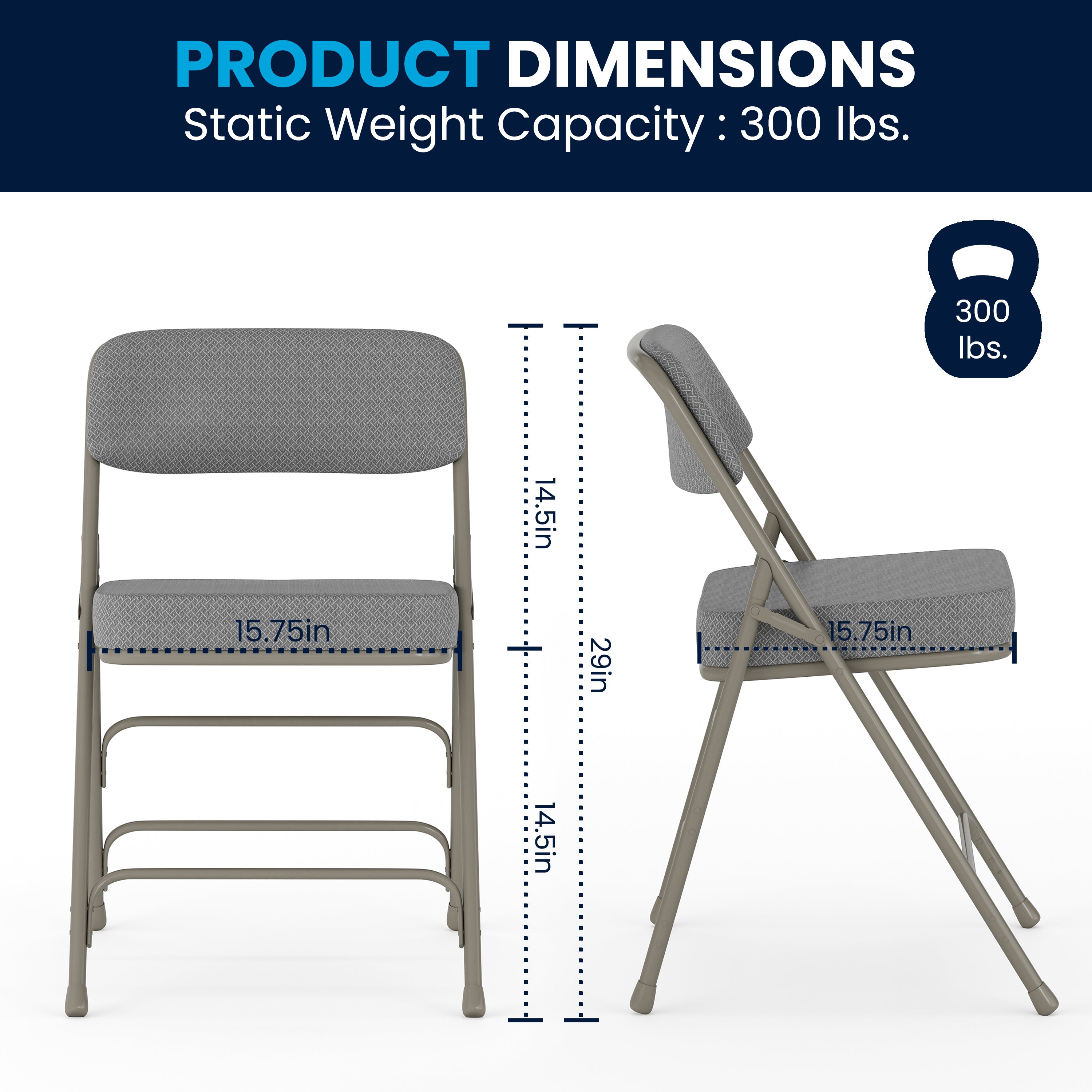 2 Pack HERCULES Series Premium Curved Triple Braced & Double Hinged Gray Fabric Metal Folding Chair