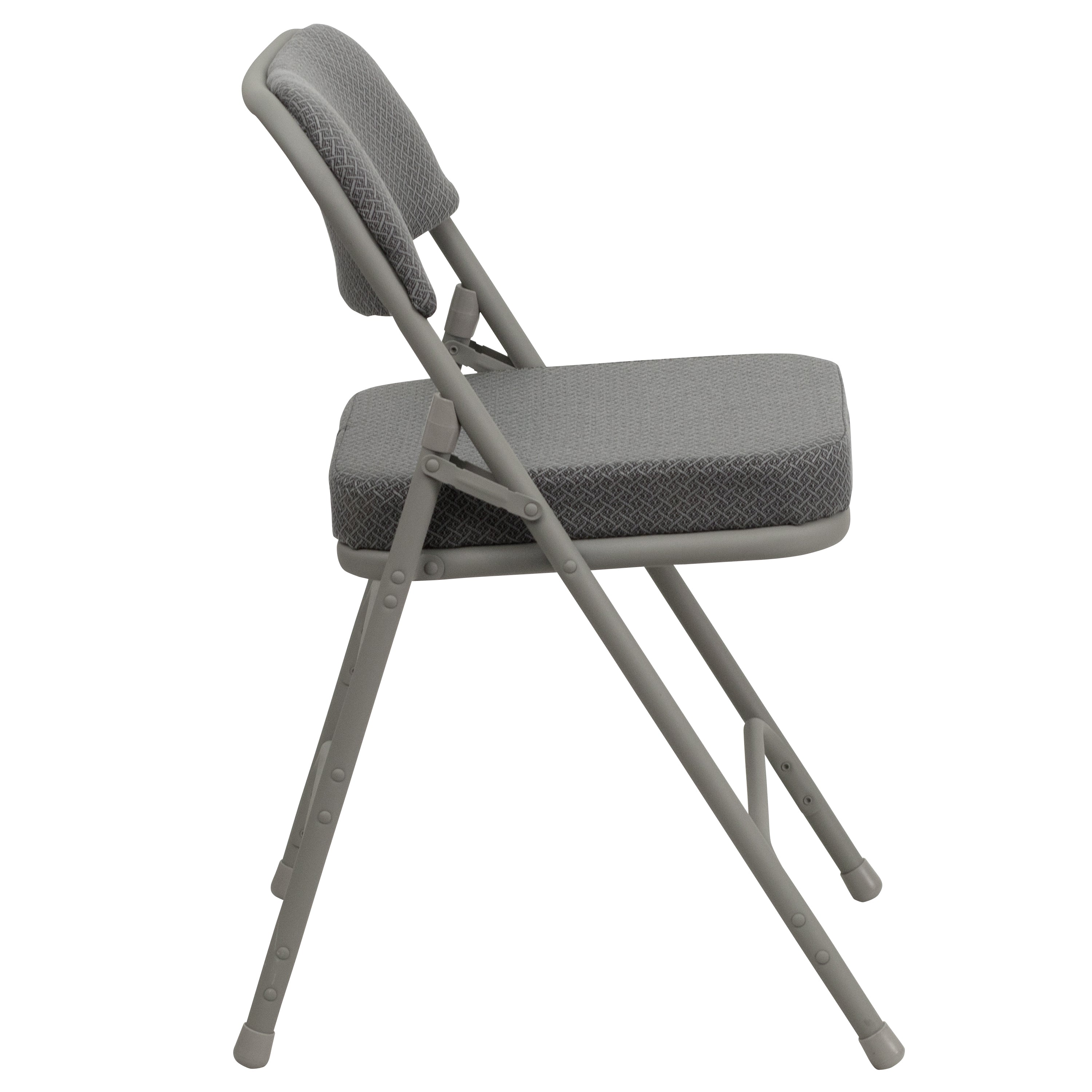 2 Pack HERCULES Series Premium Curved Triple Braced & Double Hinged Gray Fabric Metal Folding Chair