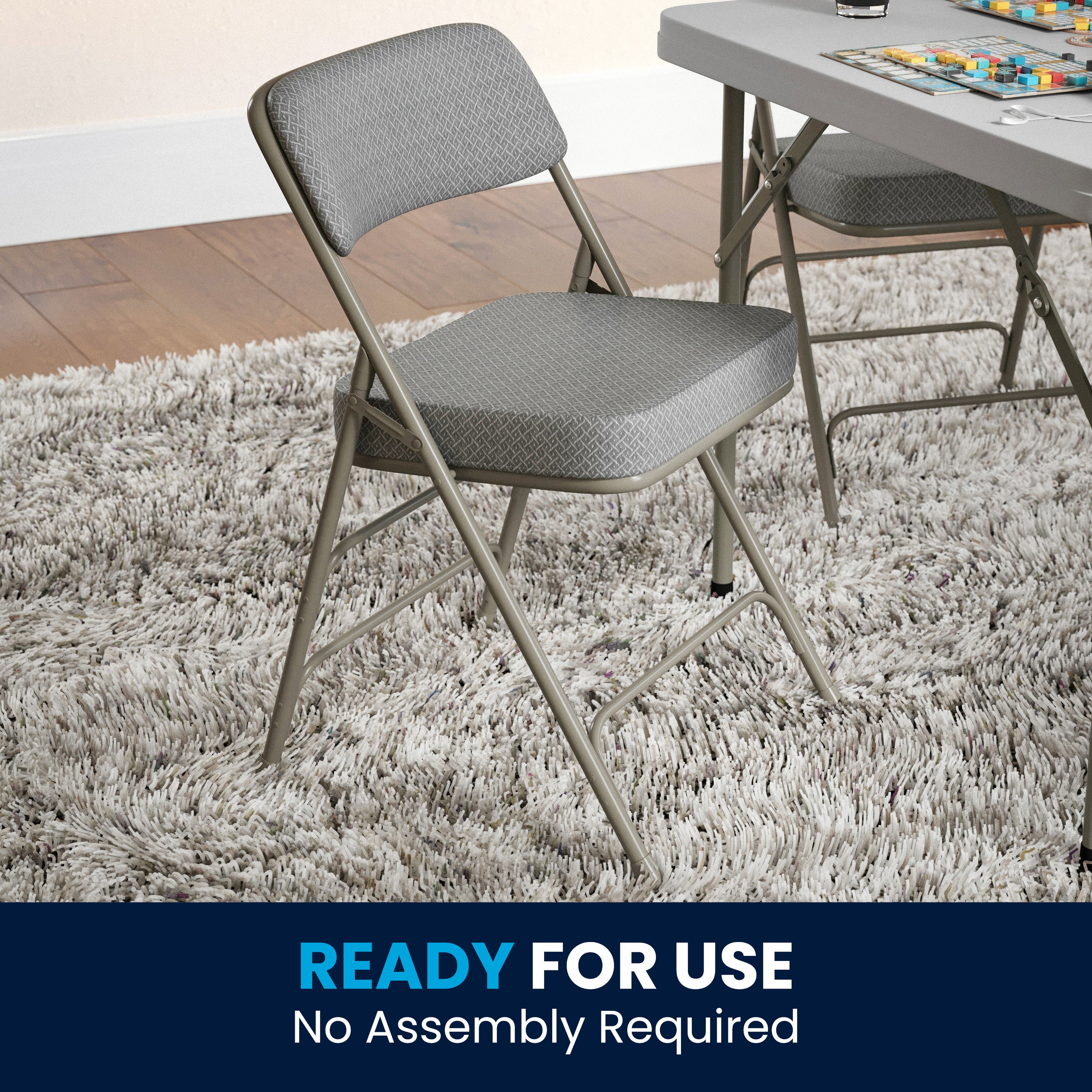 2 Pack HERCULES Series Premium Curved Triple Braced & Double Hinged Gray Fabric Metal Folding Chair