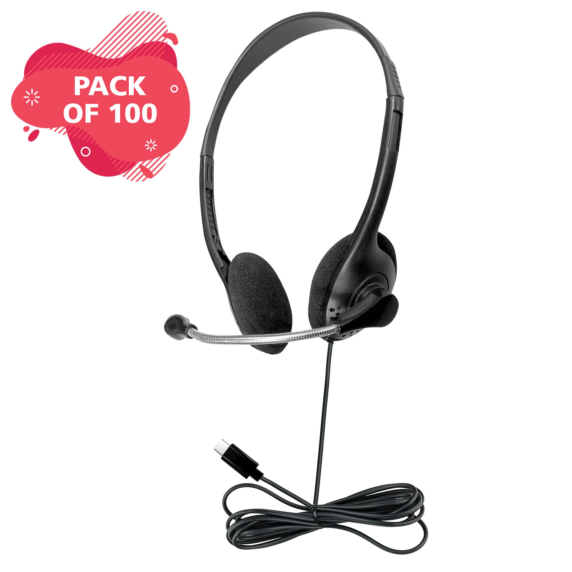 Personal Headset with Steel-Reinforced Mic, USB-C plug and Foam Ear Cushions - Pack of 100