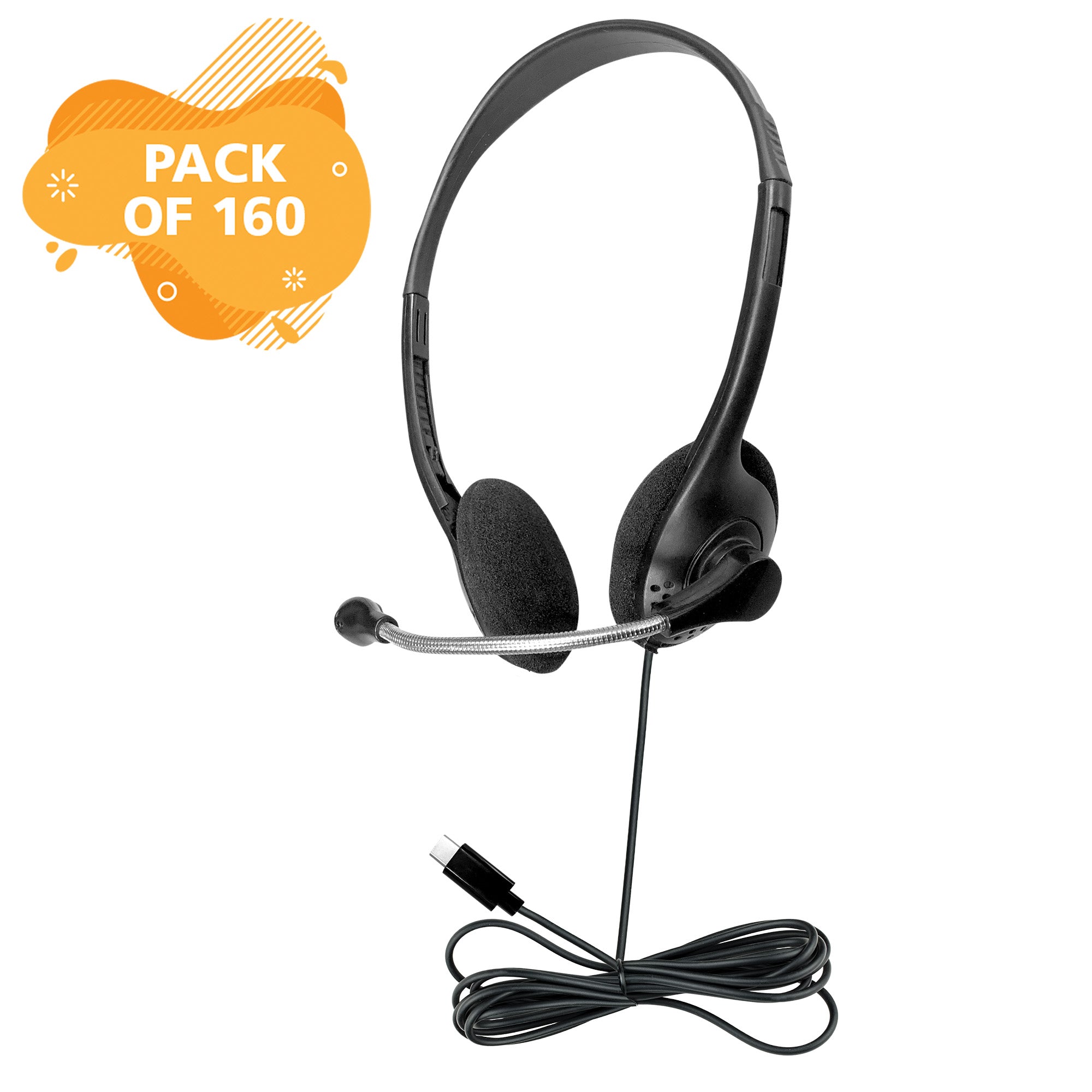 Personal Headset with Steel-Reinforced Mic, USB-C plug and Foam Ear Cushions - Pack of 160
