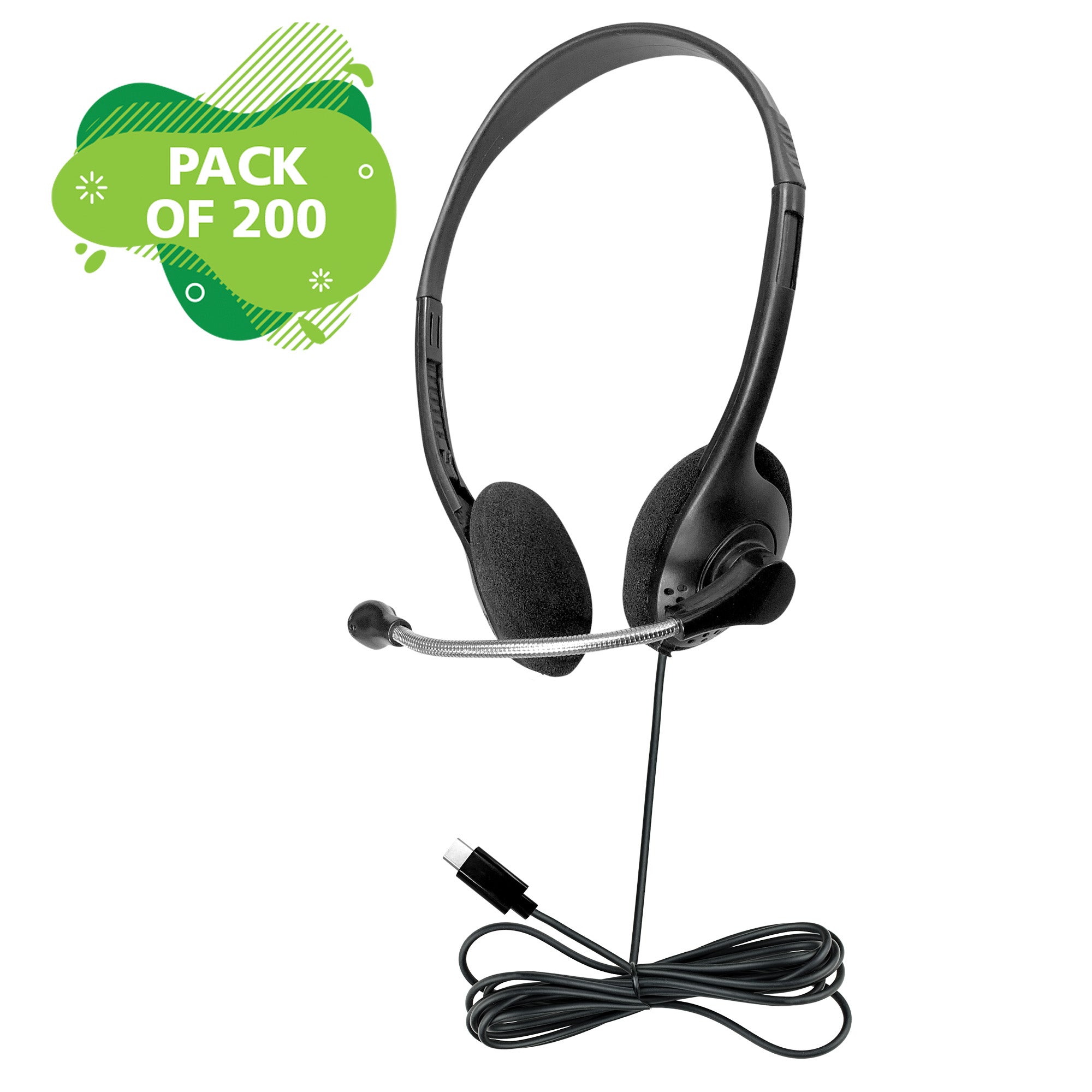 Personal Headset with Steel-Reinforced Mic, USB-C plug and Foam Ear Cushions - Pack of 200
