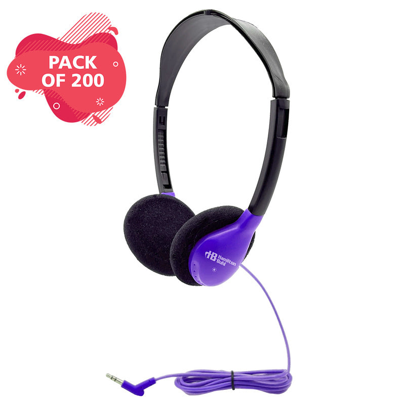 HamiltonBuhl Personal On-Ear Stereo Headphone  PURPLE - 200 Pack
