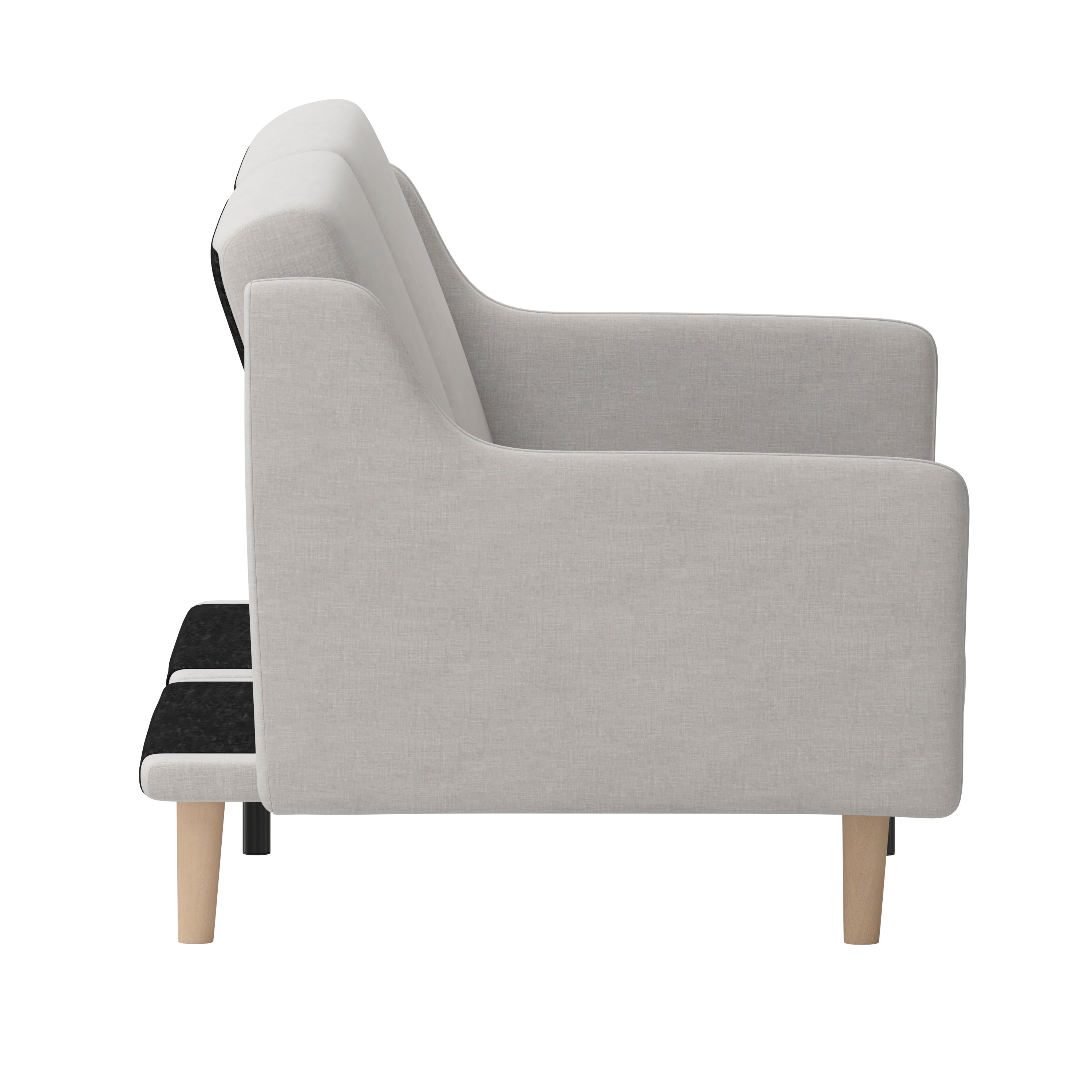 Delphine Premium Convertible Split Back Sofa Futon with Curved Armrests and Solid Wood Legs - Gray Faux Linen Upholstery