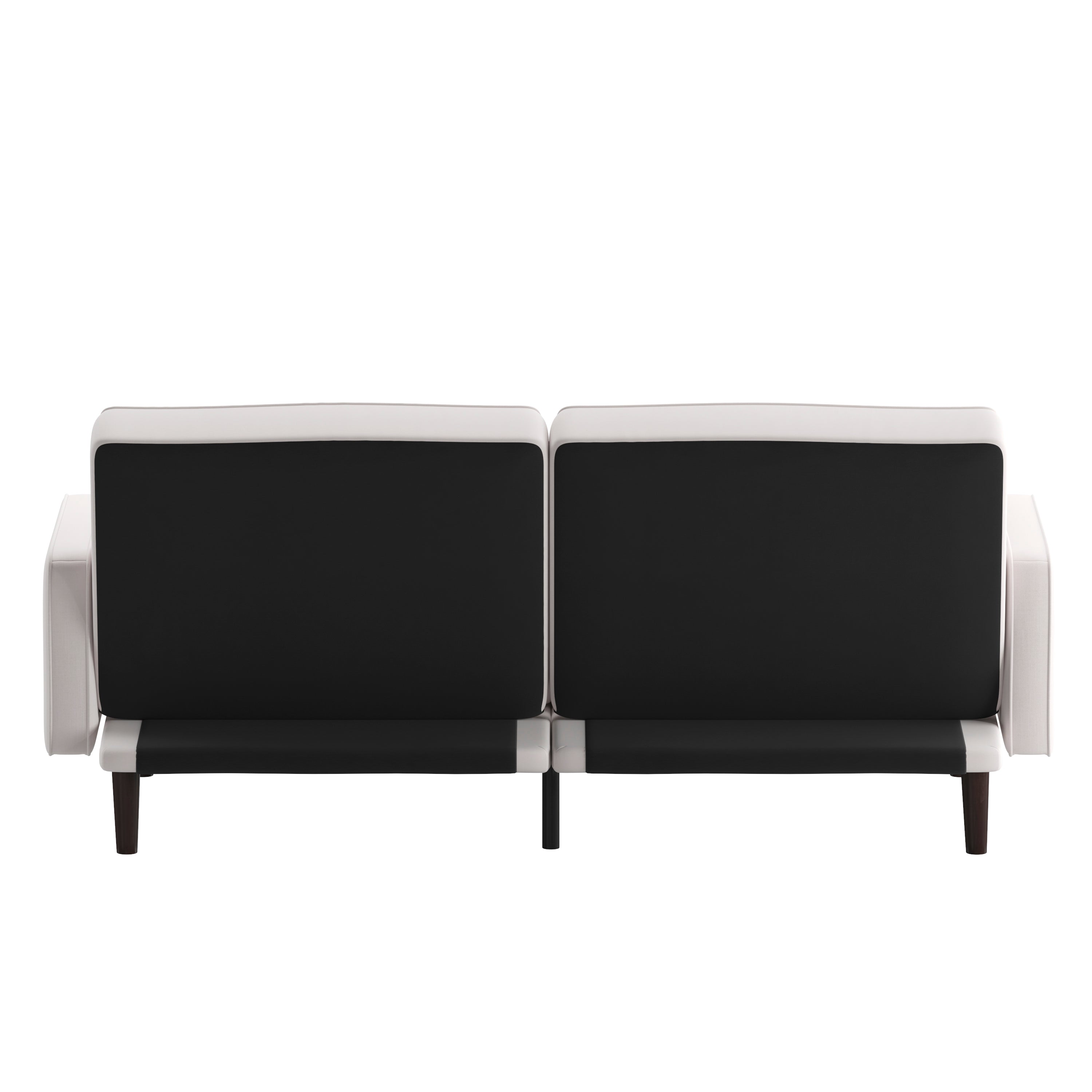 Delphine Premium Convertible Split Back Sofa Futon with Curved Armrests and Solid Wood Legs - Gray Faux Linen Upholstery