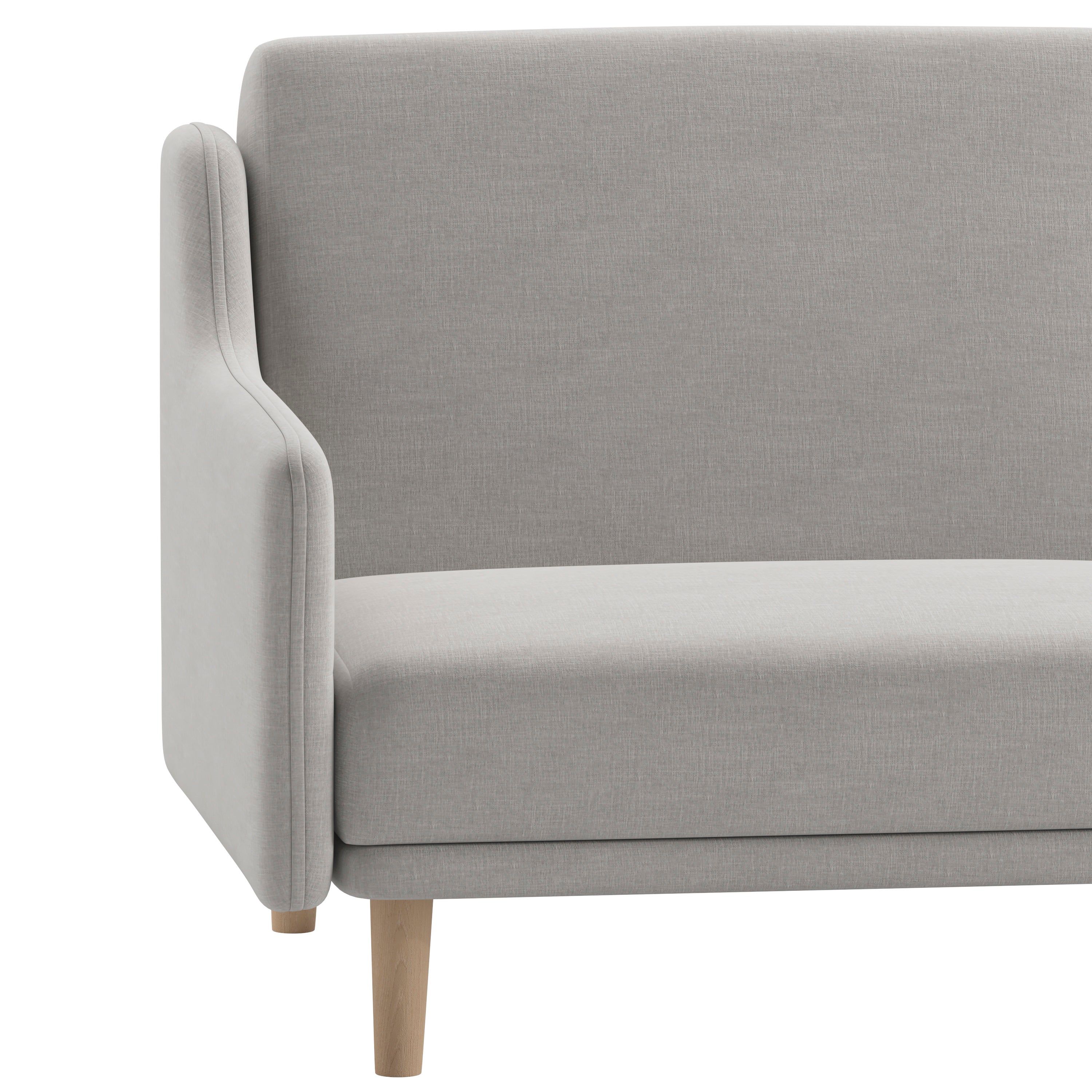 Delphine Premium Convertible Split Back Sofa Futon with Curved Armrests and Solid Wood Legs - Gray Faux Linen Upholstery