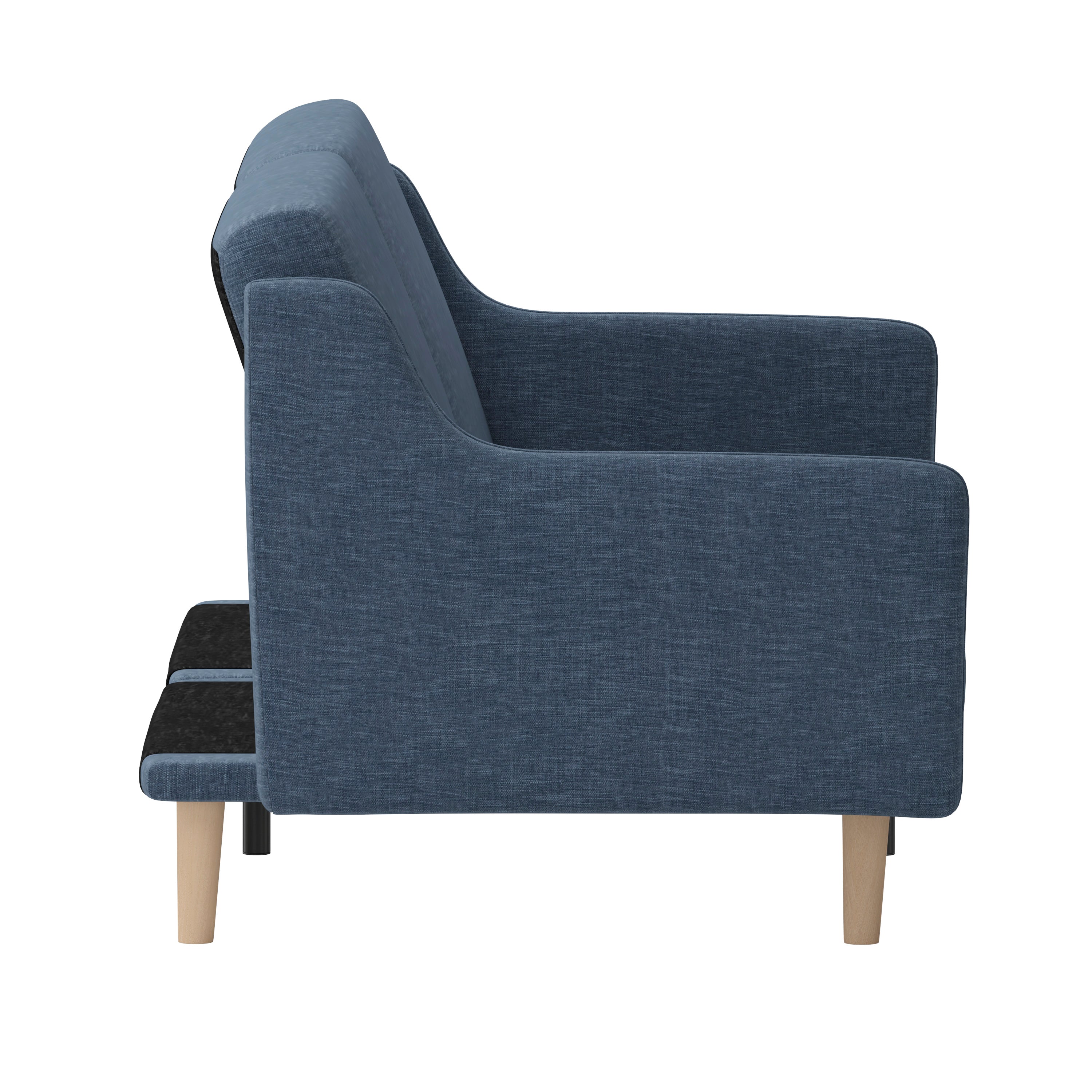 Delphine Premium Convertible Split Back Sofa Futon with Curved Armrests and Solid Wood Legs - Navy Faux Linen Upholstery