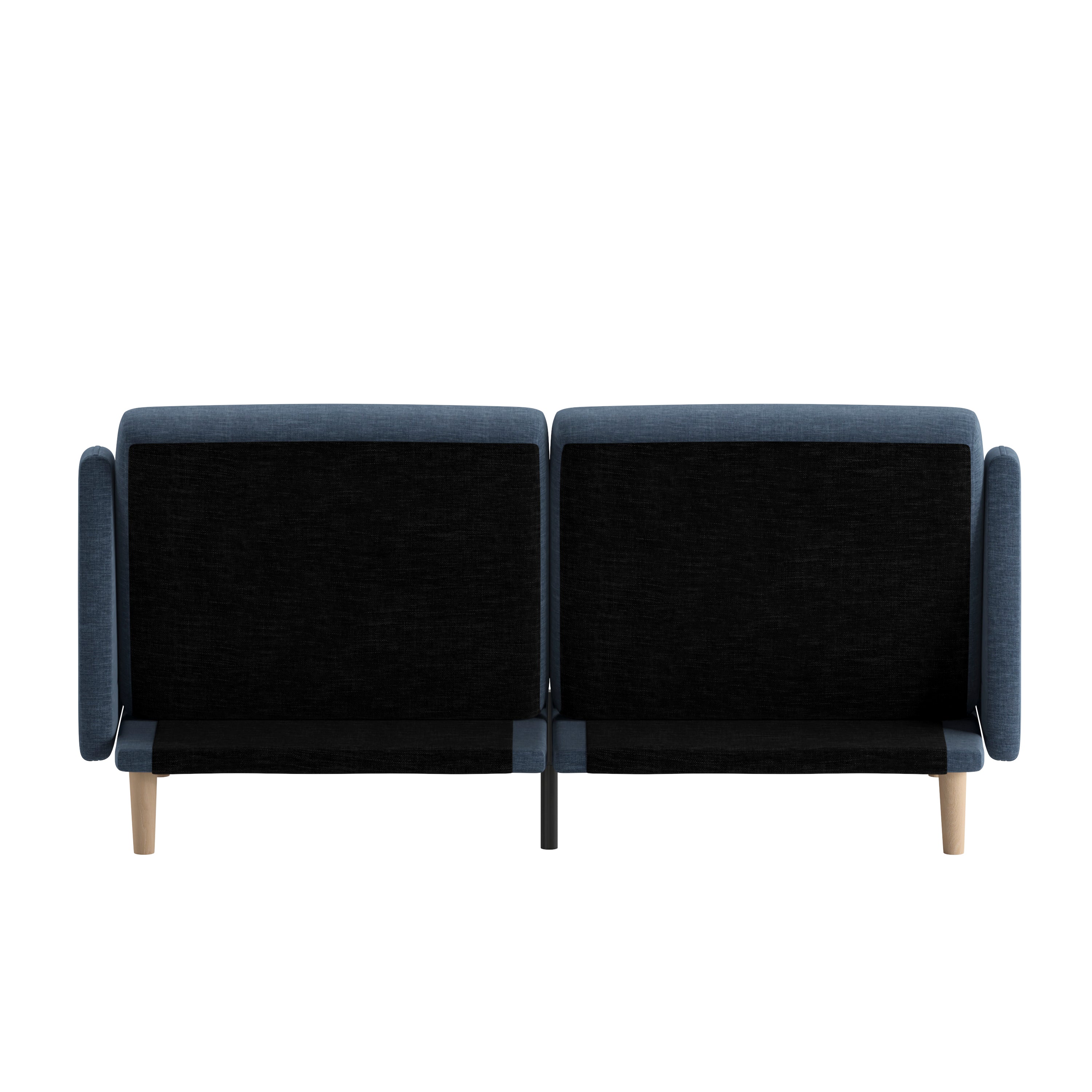 Delphine Premium Convertible Split Back Sofa Futon with Curved Armrests and Solid Wood Legs - Navy Faux Linen Upholstery