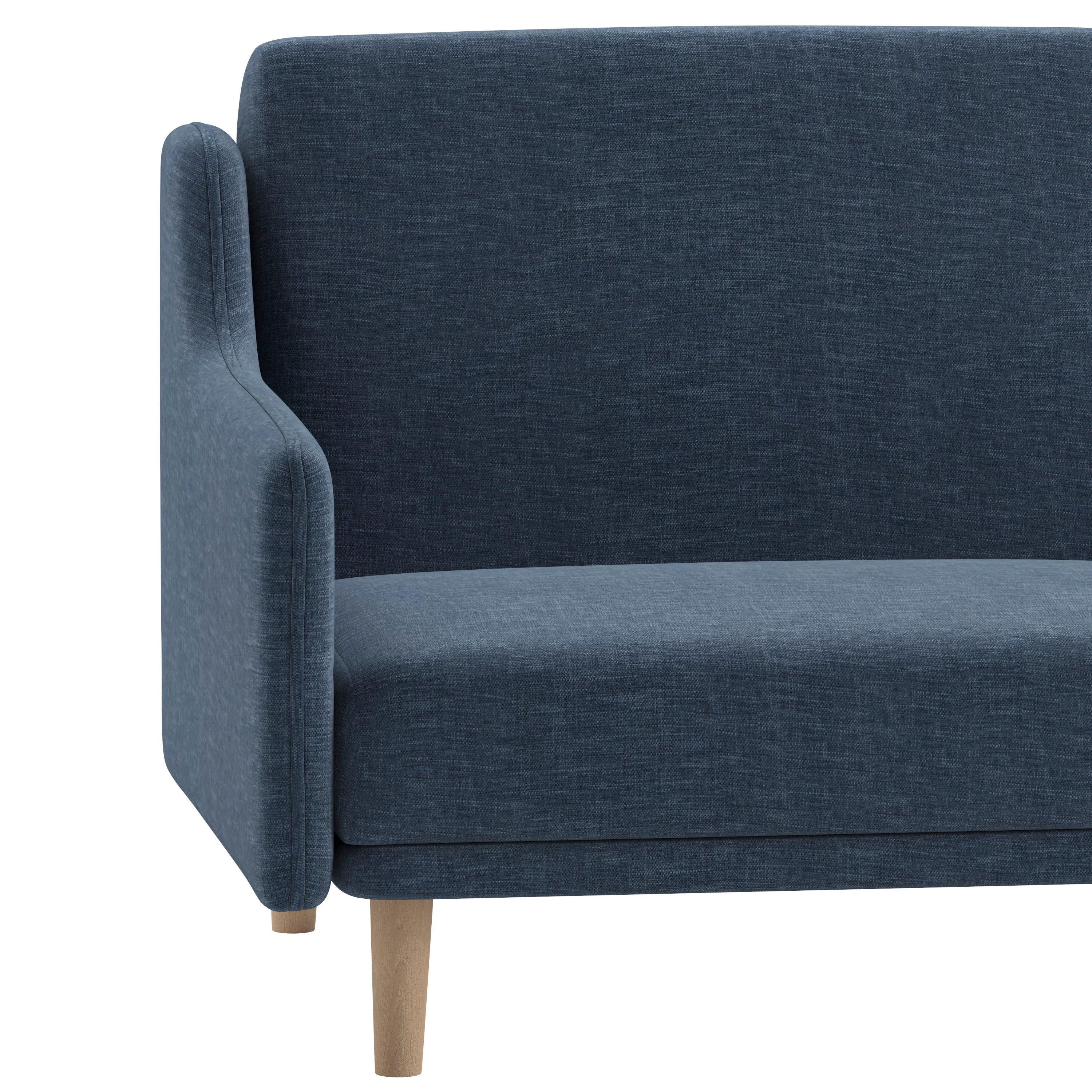 Delphine Premium Convertible Split Back Sofa Futon with Curved Armrests and Solid Wood Legs - Navy Faux Linen Upholstery