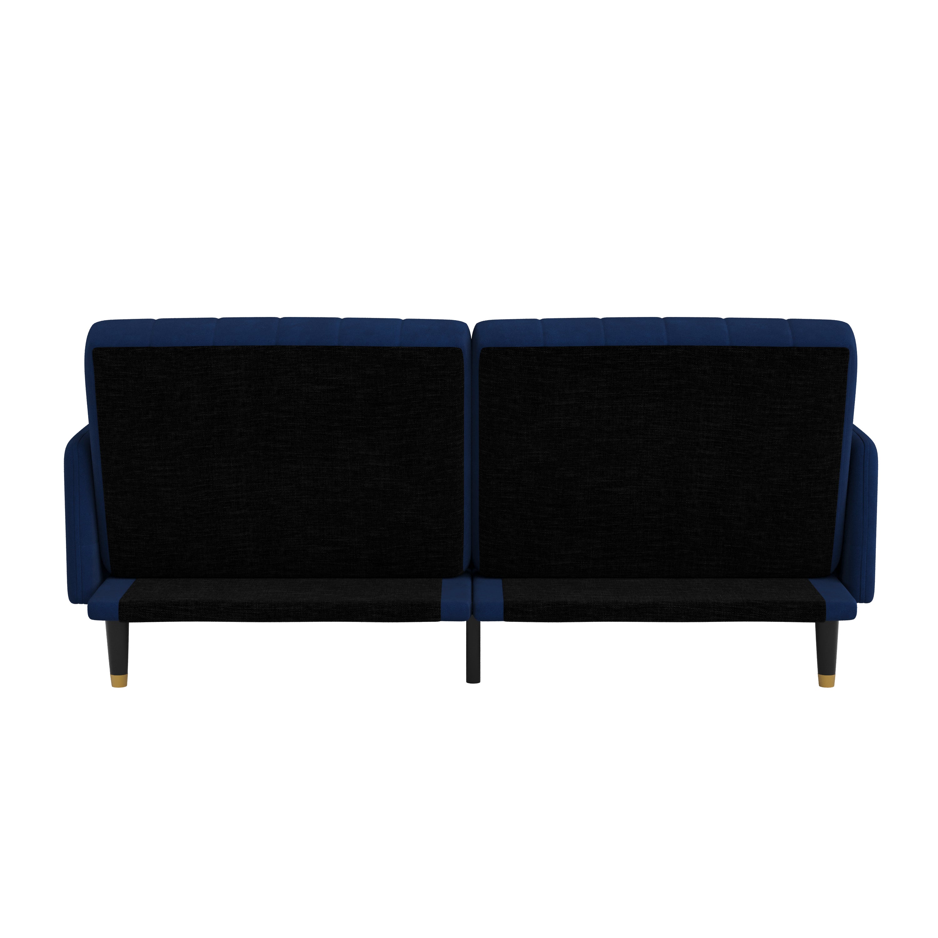 Sophia Premium Split Back Sofa Futon, Convertible Sleeper Couch for Small Spaces in Soft Navy Velvet Upholstery with Solid Wooden Legs