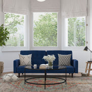 Carter Premium Tufted Split Back Sofa Futon, Convertible Sleeper Couch for Small Spaces in Navy Velvet Upholstery with Solid Wooden Legs