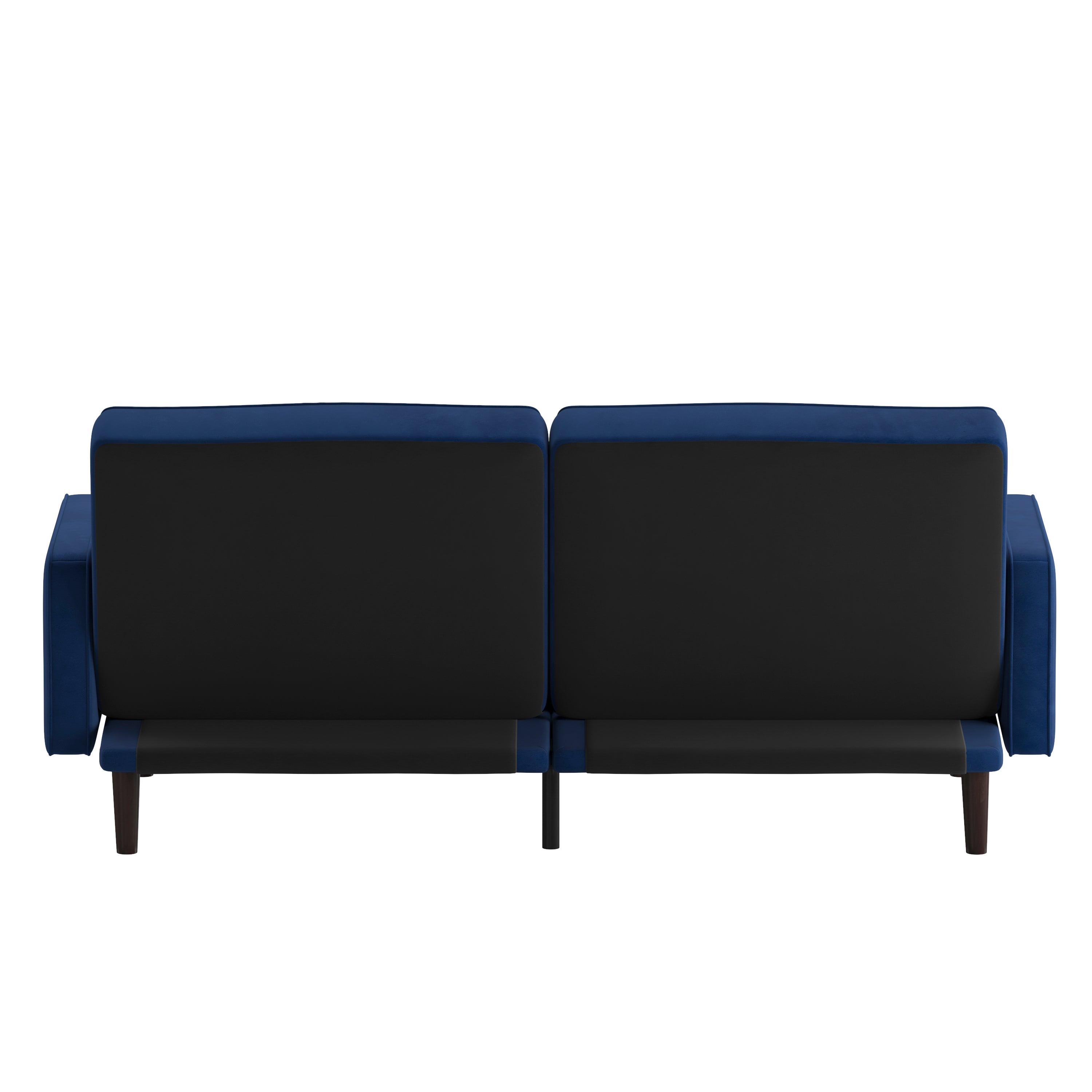 Carter Premium Tufted Split Back Sofa Futon, Convertible Sleeper Couch for Small Spaces in Navy Velvet Upholstery with Solid Wooden Legs