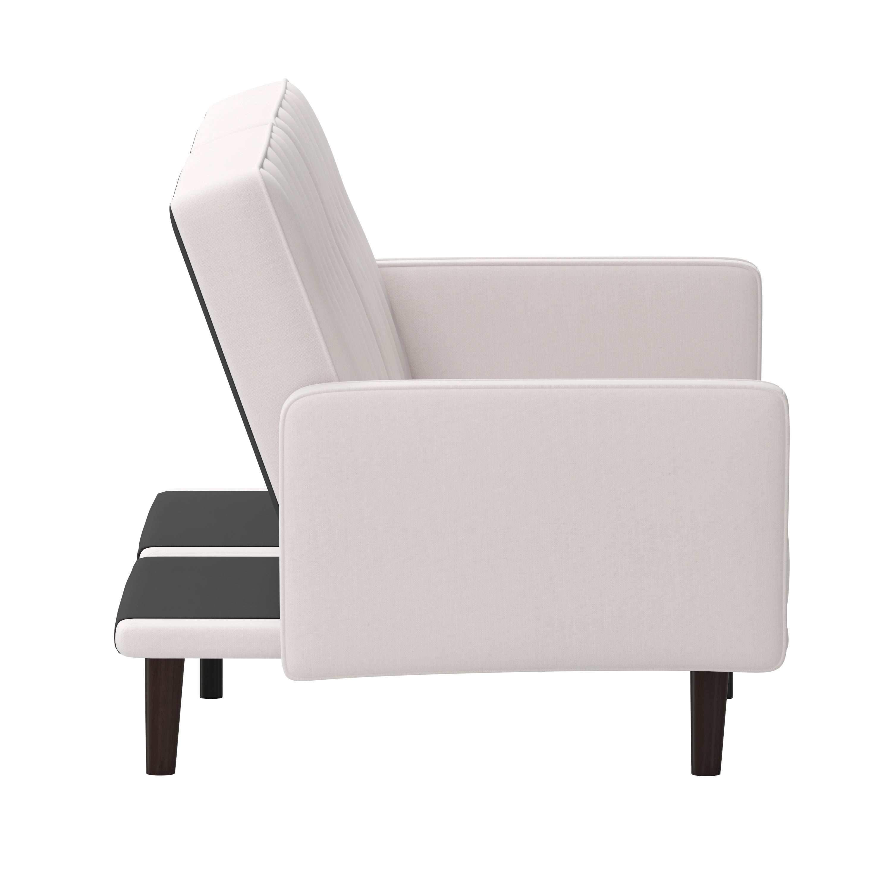 Carter Premium Tufted Split Back Sofa Futon, Convertible Sleeper Couch for Small Spaces in Stone Faux Linen Upholstery with Solid Wooden Legs