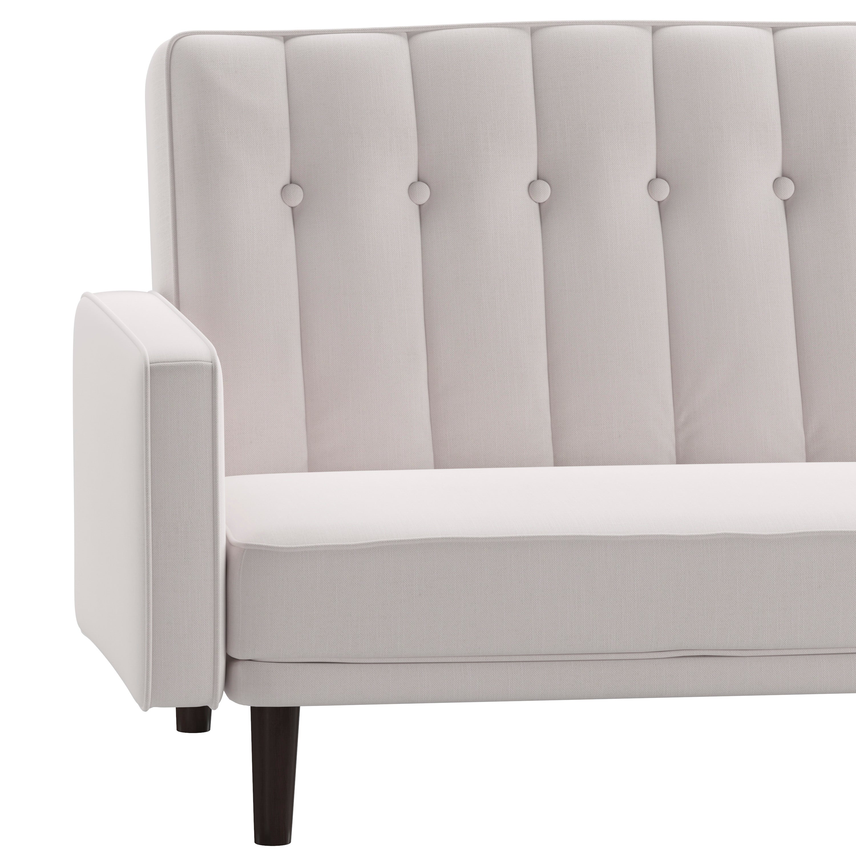 Carter Premium Tufted Split Back Sofa Futon, Convertible Sleeper Couch for Small Spaces in Stone Faux Linen Upholstery with Solid Wooden Legs