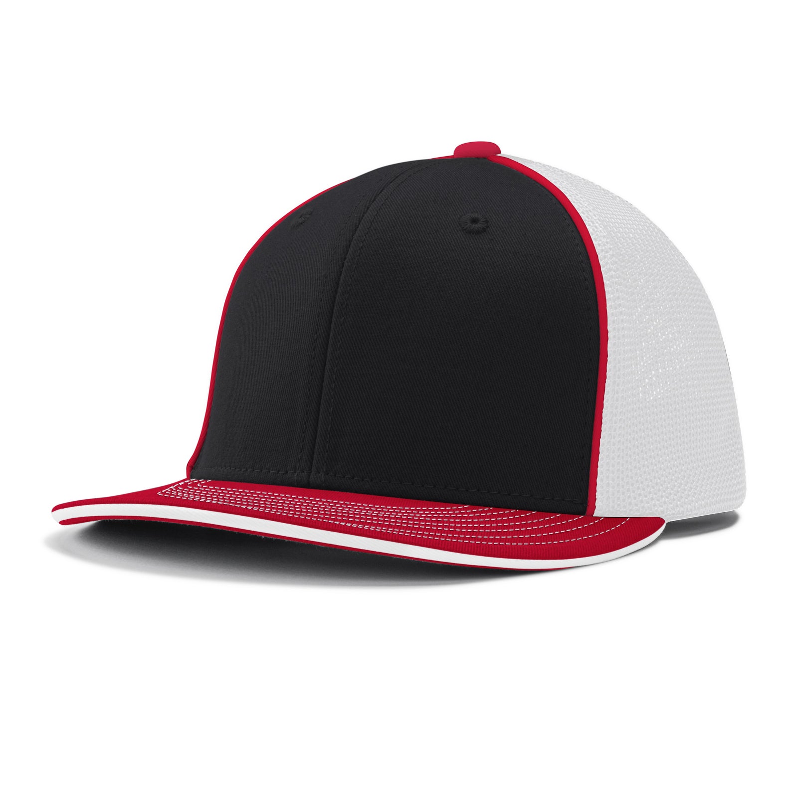 Varsity Cap - B22 Black White Scarlet w/ Scarlet Pipe, Large/XLarge
