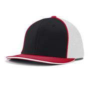 Varsity Cap - B22 Black White Scarlet w/ Scarlet Pipe, Small/Medium