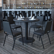 Carlton 36'' Round Black Laminate Table Set with X-Base and 4 Black Trapezoidal Back Banquet Chairs
