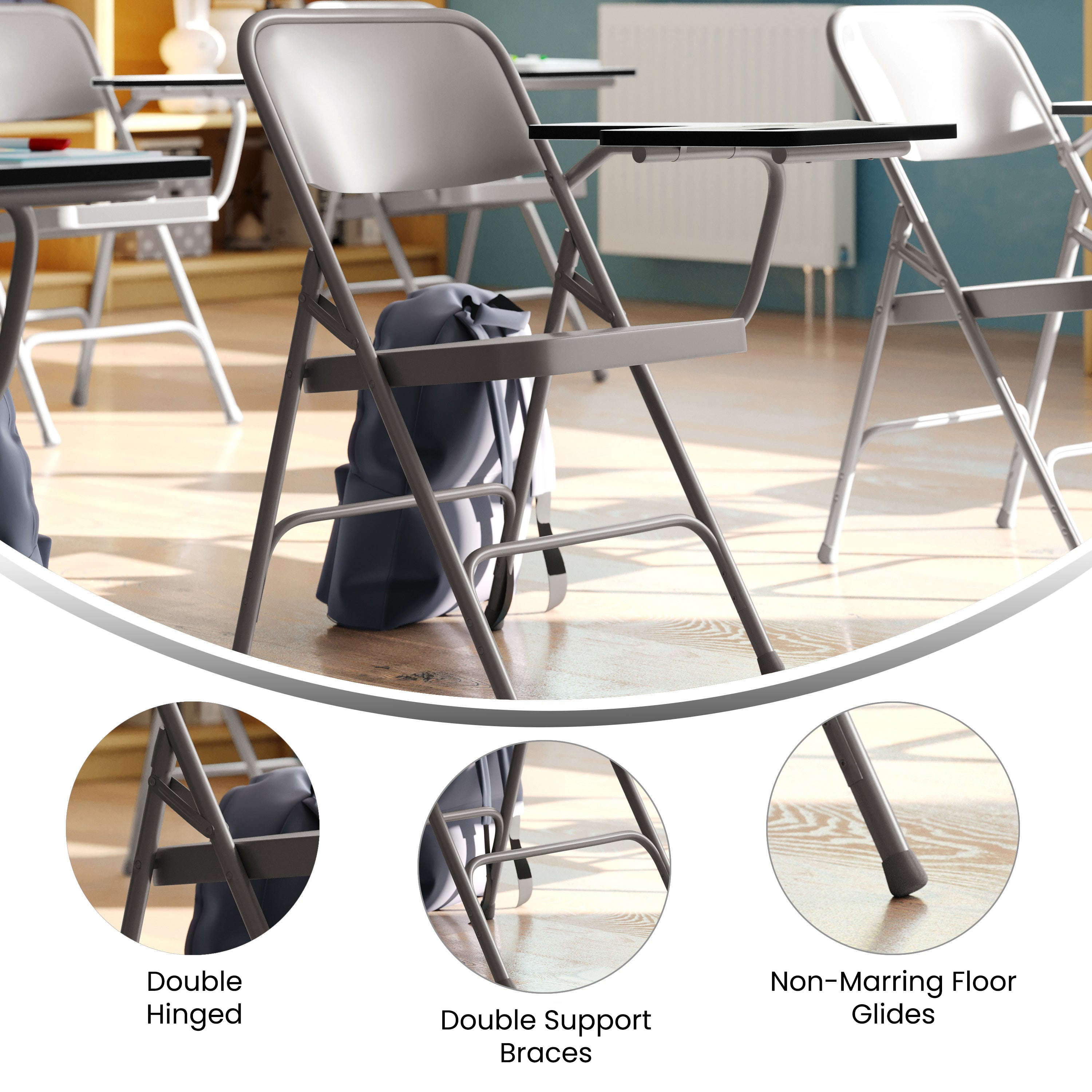 Ralph Premium Steel Folding Chair with Left Handed Tablet Arm