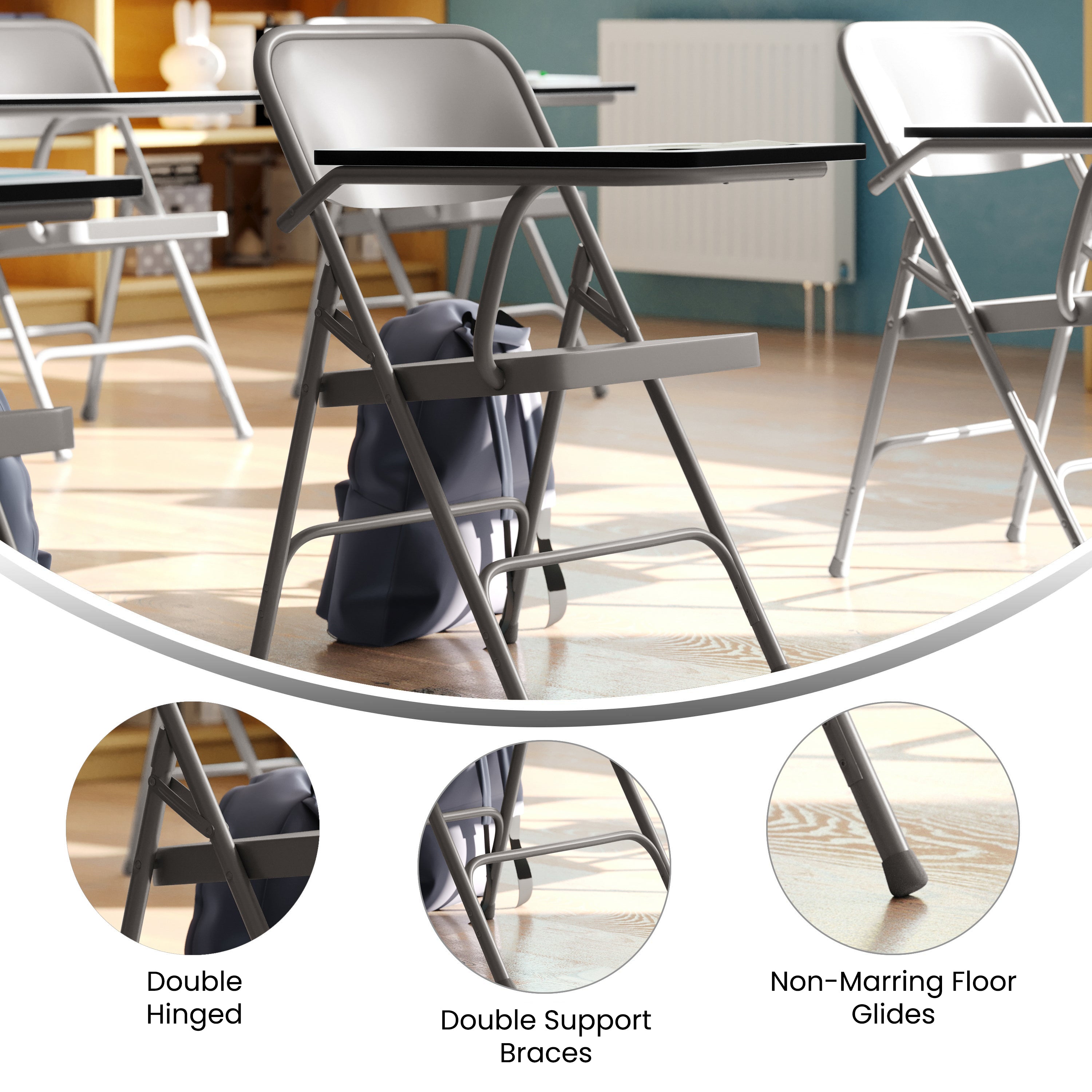 Ralph Premium Steel Folding Chair with Right Handed Tablet Arm