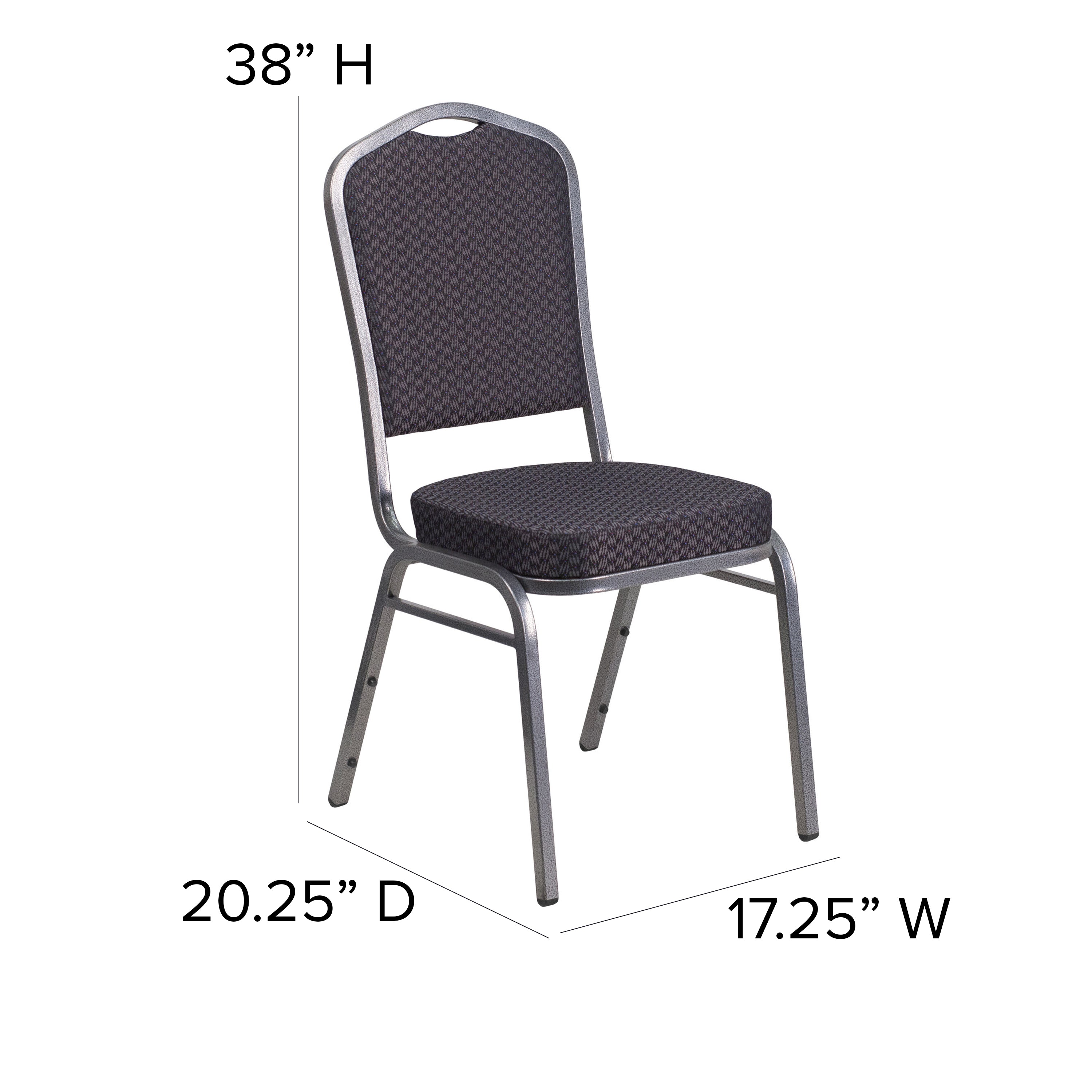 HERCULES Series Crown Back Stacking Banquet Chair in Black Patterned Fabric - Silver Vein Frame