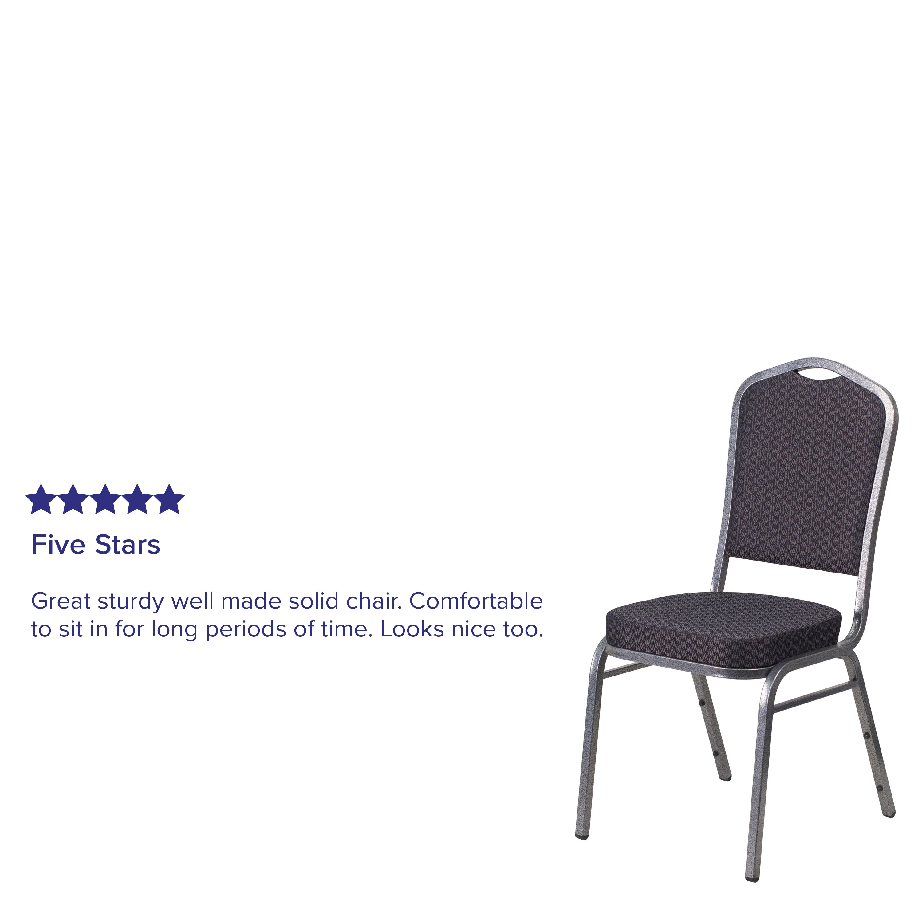 HERCULES Series Crown Back Stacking Banquet Chair in Black Patterned Fabric - Silver Vein Frame