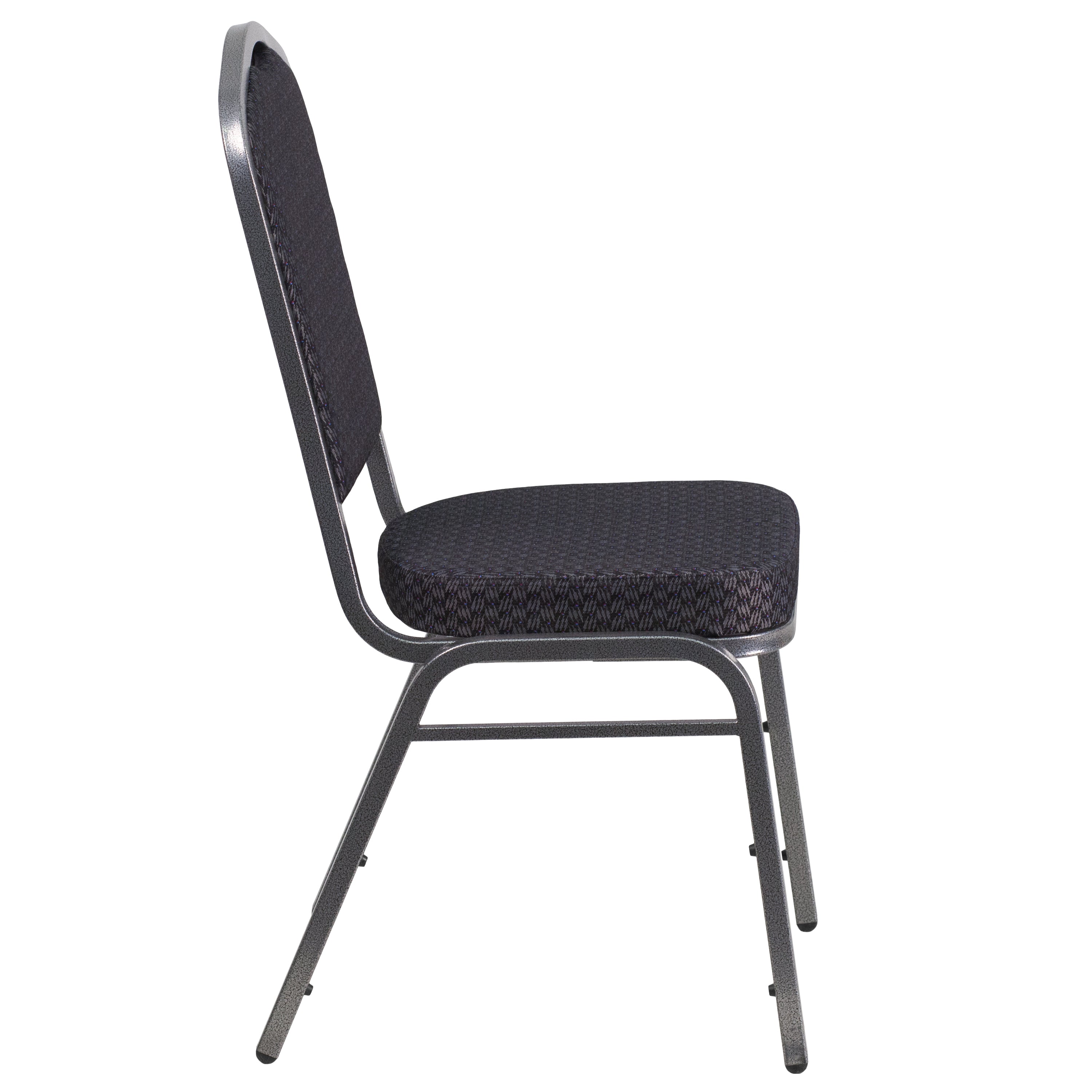 HERCULES Series Crown Back Stacking Banquet Chair in Black Patterned Fabric - Silver Vein Frame