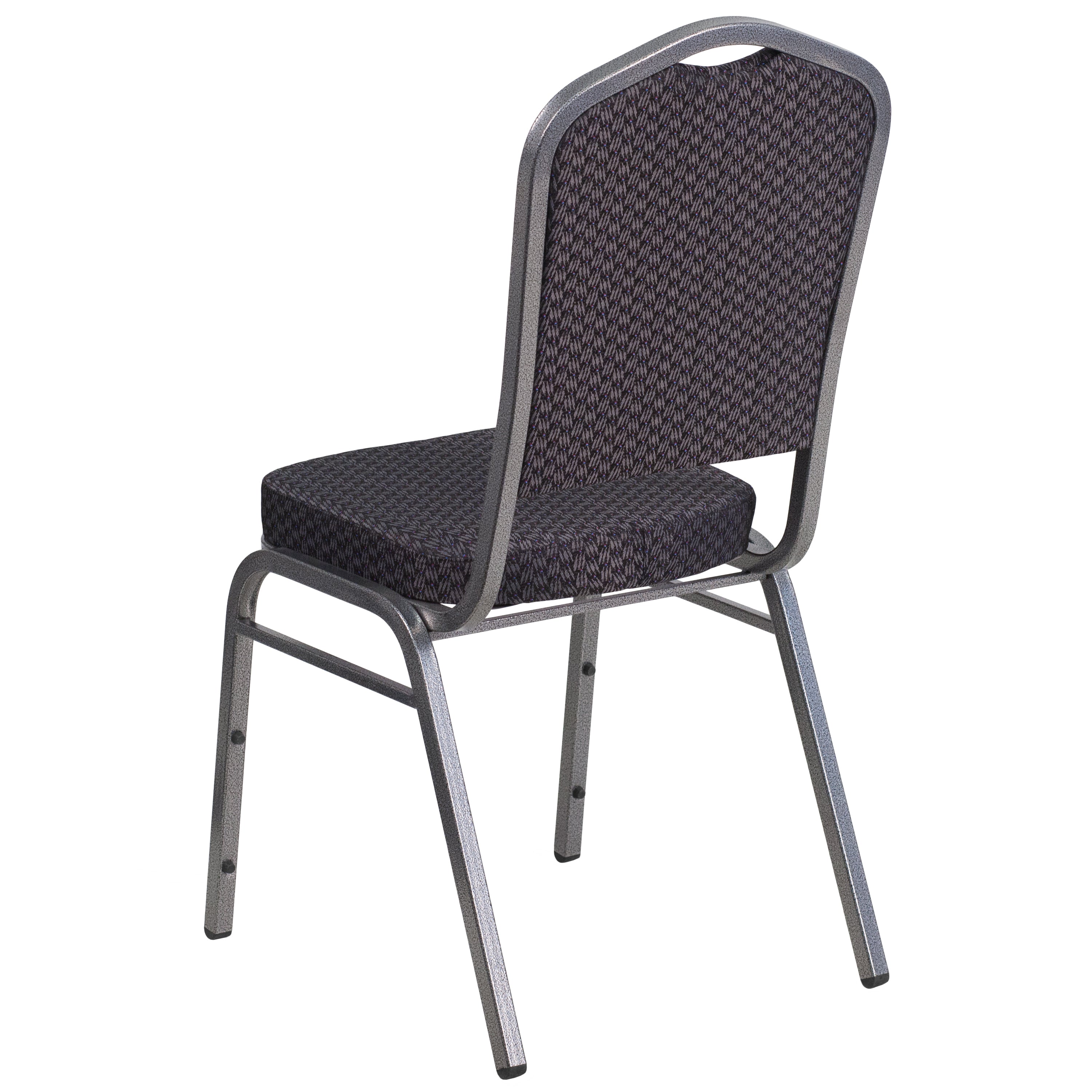 HERCULES Series Crown Back Stacking Banquet Chair in Black Patterned Fabric - Silver Vein Frame