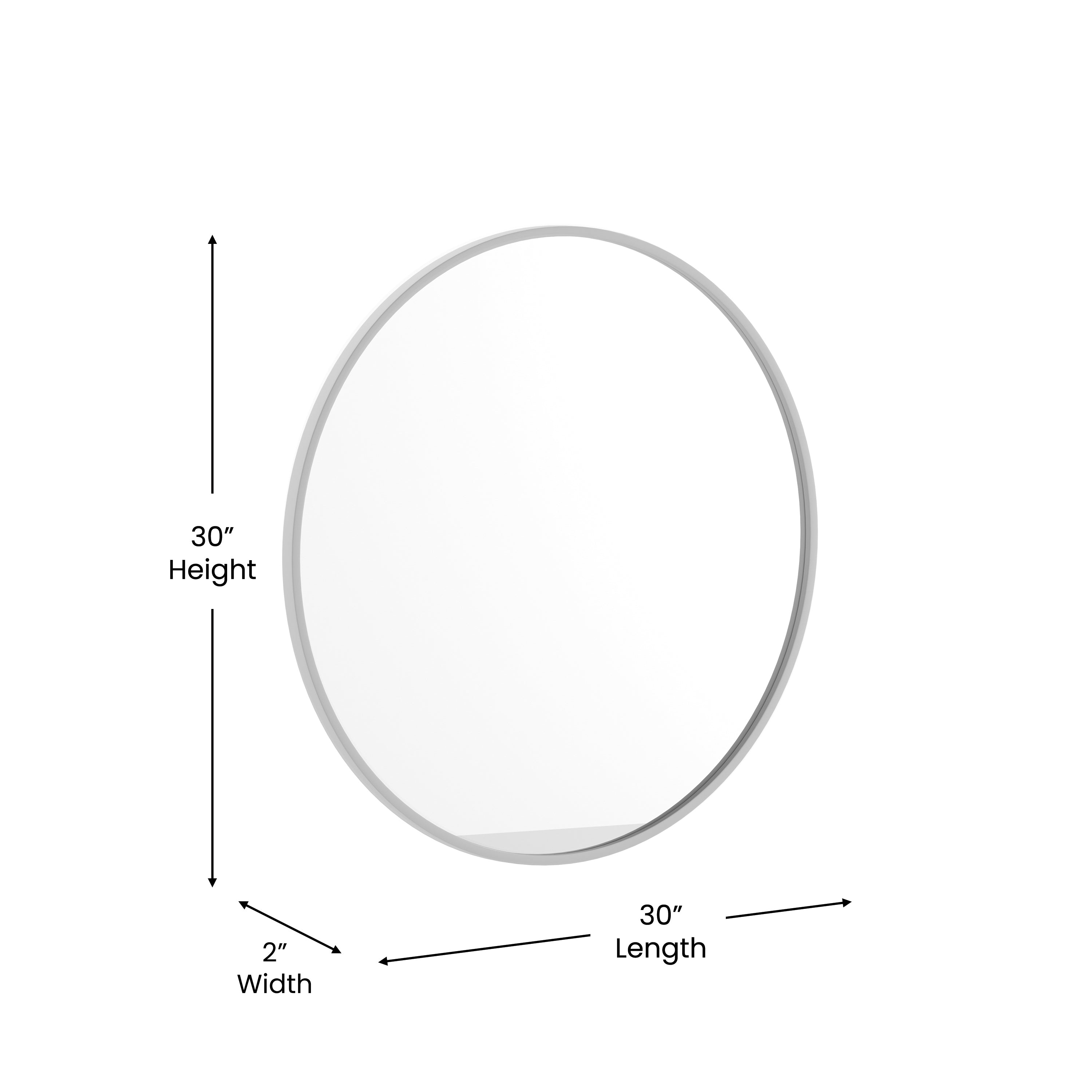 Julianne 30" Round Silver Metal Framed Wall Mirror - Large Accent Mirror for Bathroom, Vanity, Entryway, Dining Room, & Living Room