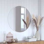 Julianne 30" Round Silver Metal Framed Wall Mirror - Large Accent Mirror for Bathroom, Vanity, Entryway, Dining Room, & Living Room