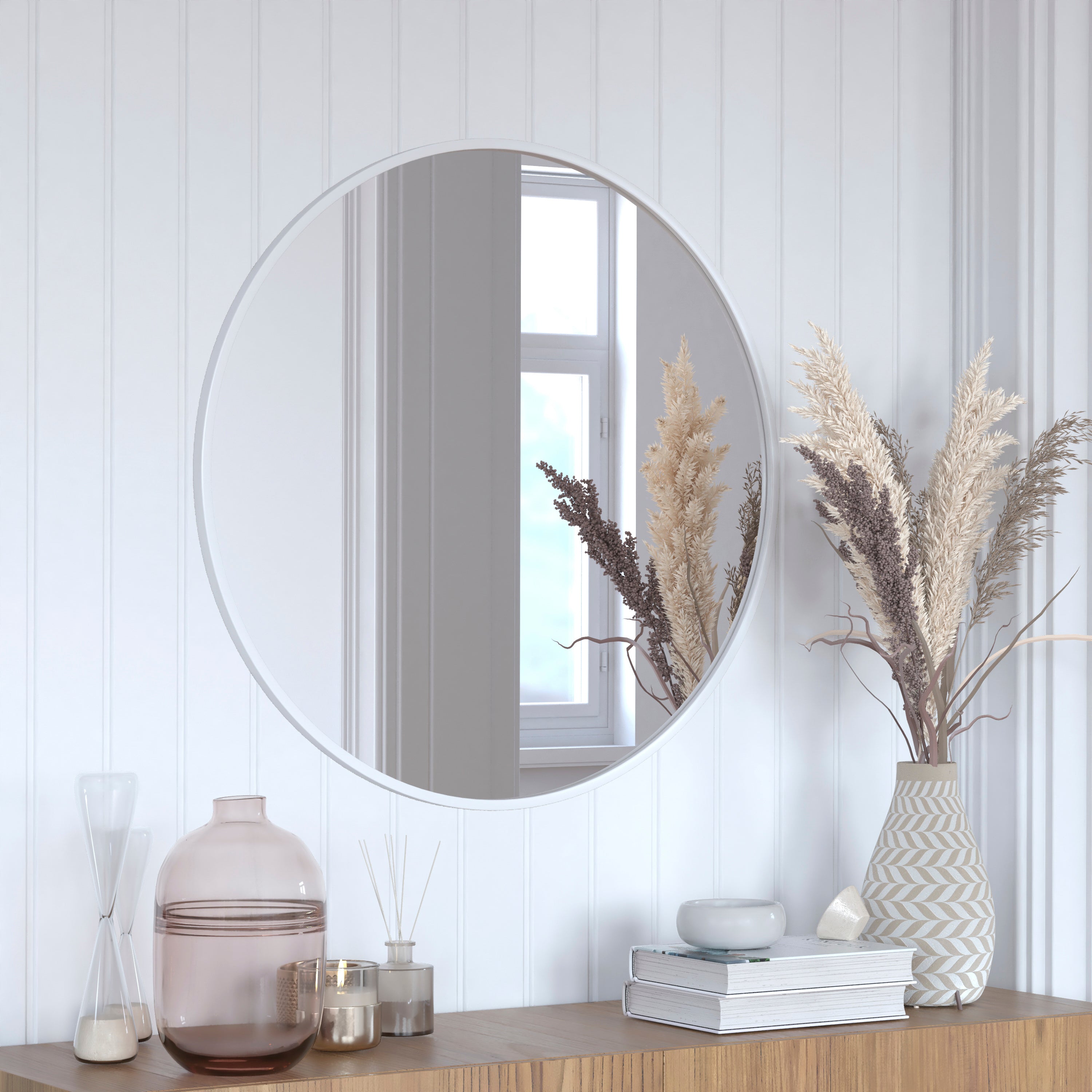 Julianne 30" Round Silver Metal Framed Wall Mirror - Large Accent Mirror for Bathroom, Vanity, Entryway, Dining Room, & Living Room