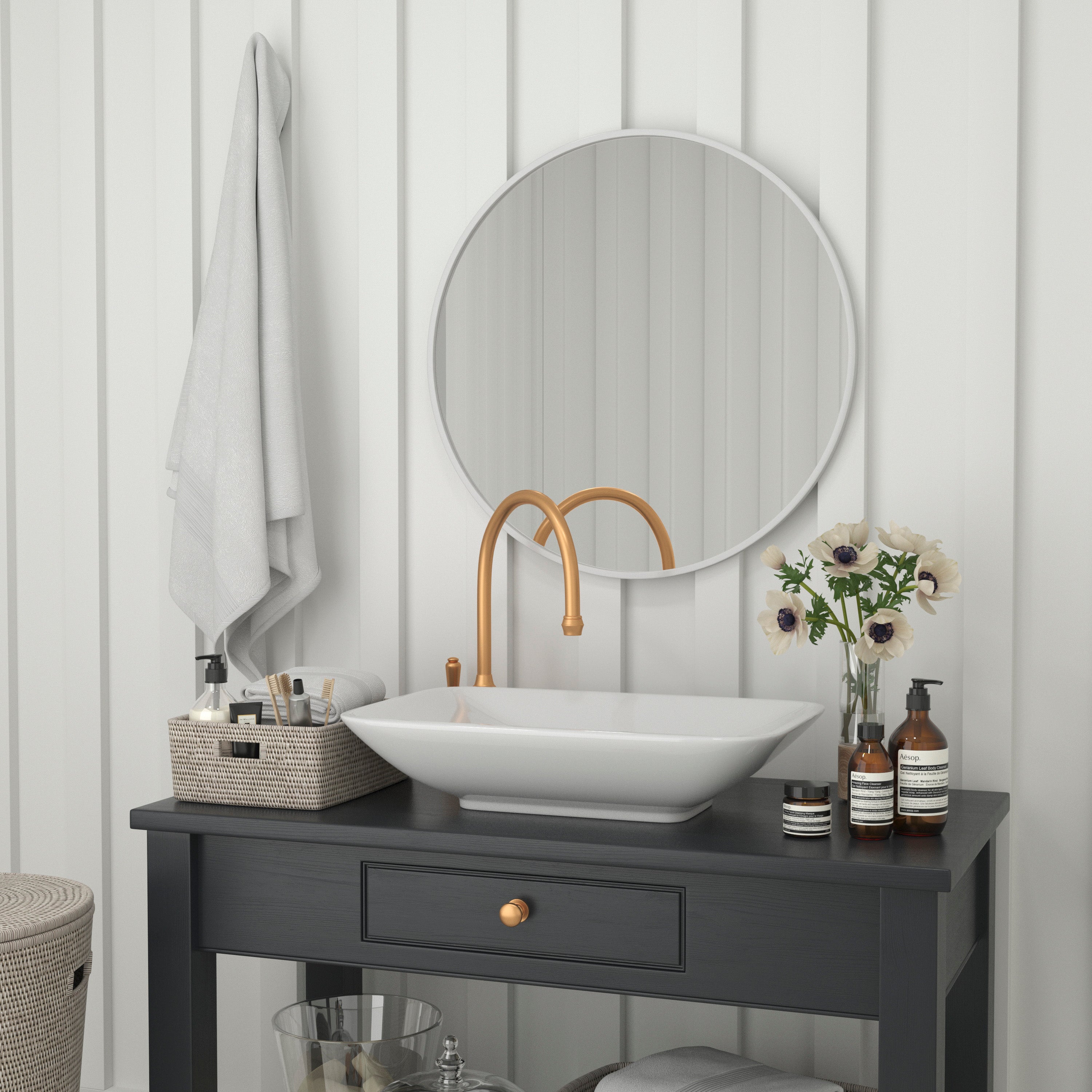 Julianne 30" Round Silver Metal Framed Wall Mirror - Large Accent Mirror for Bathroom, Vanity, Entryway, Dining Room, & Living Room