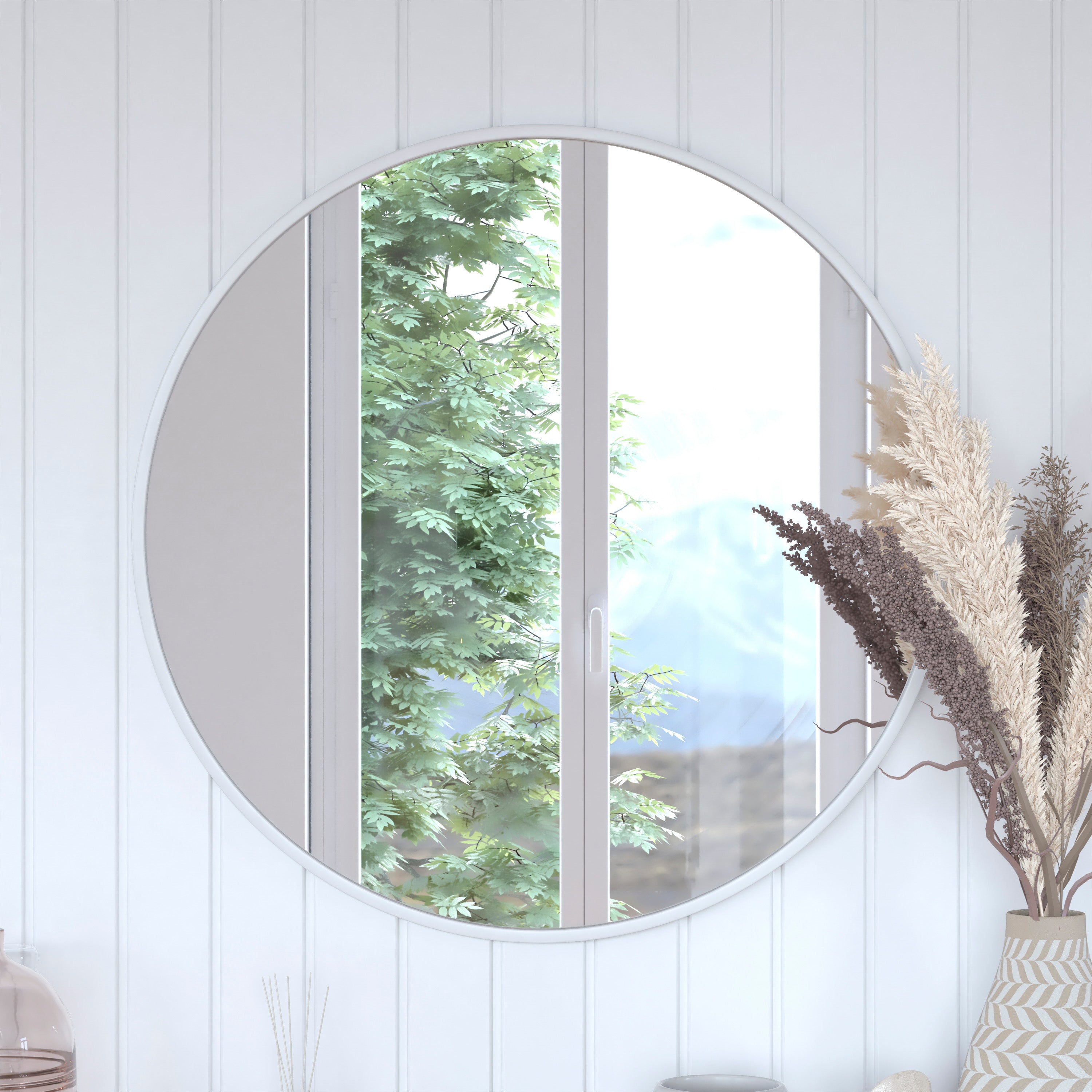 Julianne 30" Round Silver Metal Framed Wall Mirror - Large Accent Mirror for Bathroom, Vanity, Entryway, Dining Room, & Living Room