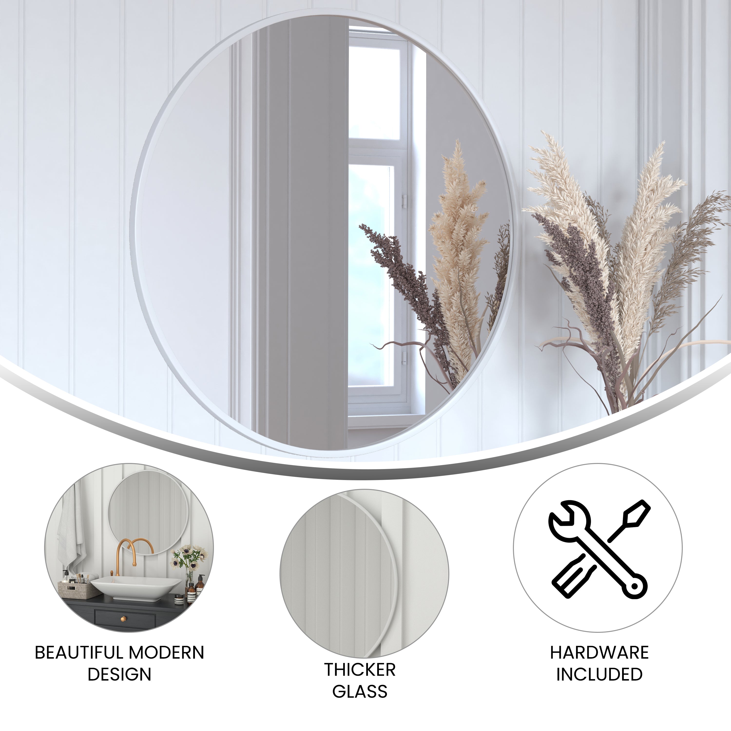 Julianne 30" Round Silver Metal Framed Wall Mirror - Large Accent Mirror for Bathroom, Vanity, Entryway, Dining Room, & Living Room