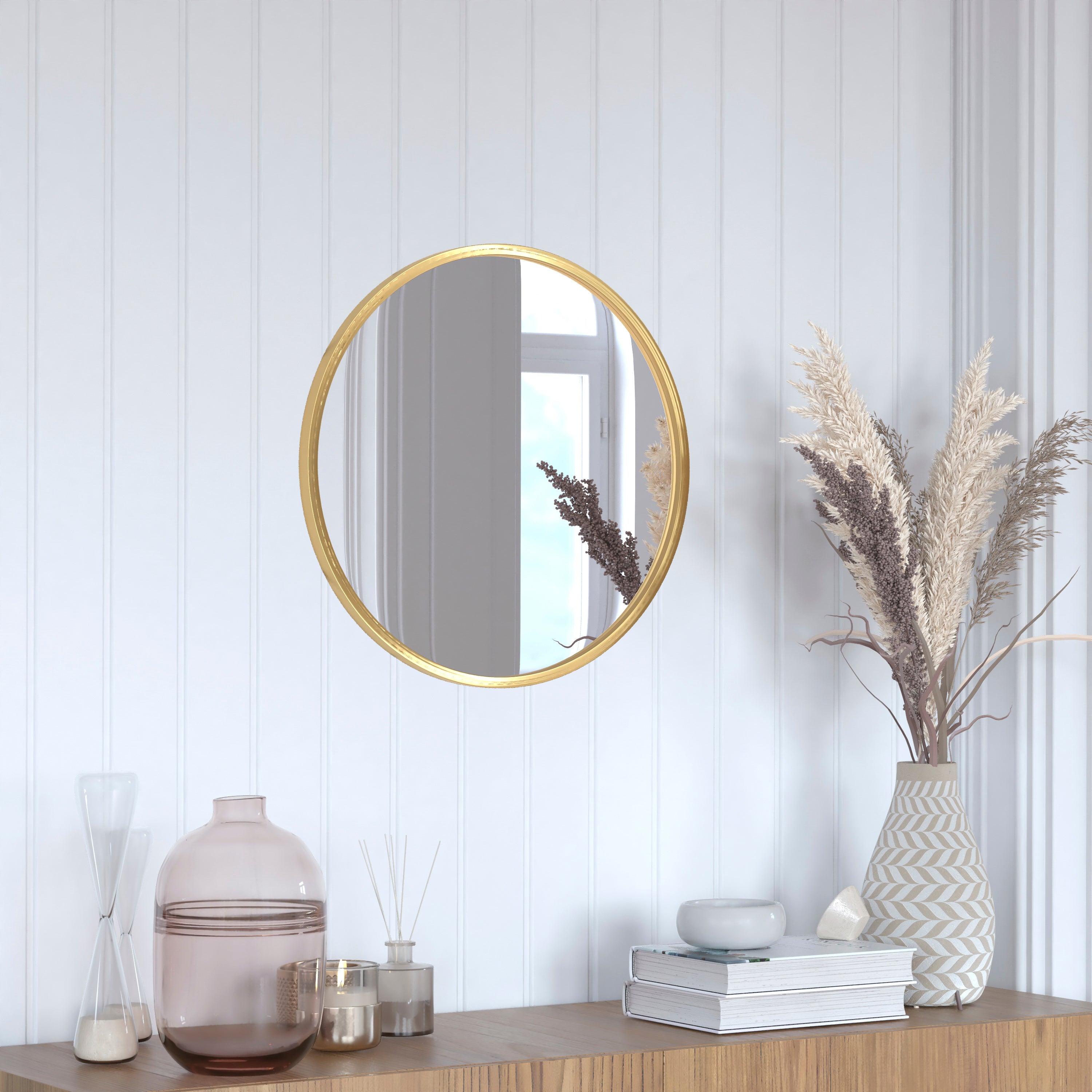 Julianne 20" Round Gold Metal Framed Wall Mirror - Large Accent Mirror for Bathroom, Vanity, Entryway, Dining Room, & Living Room