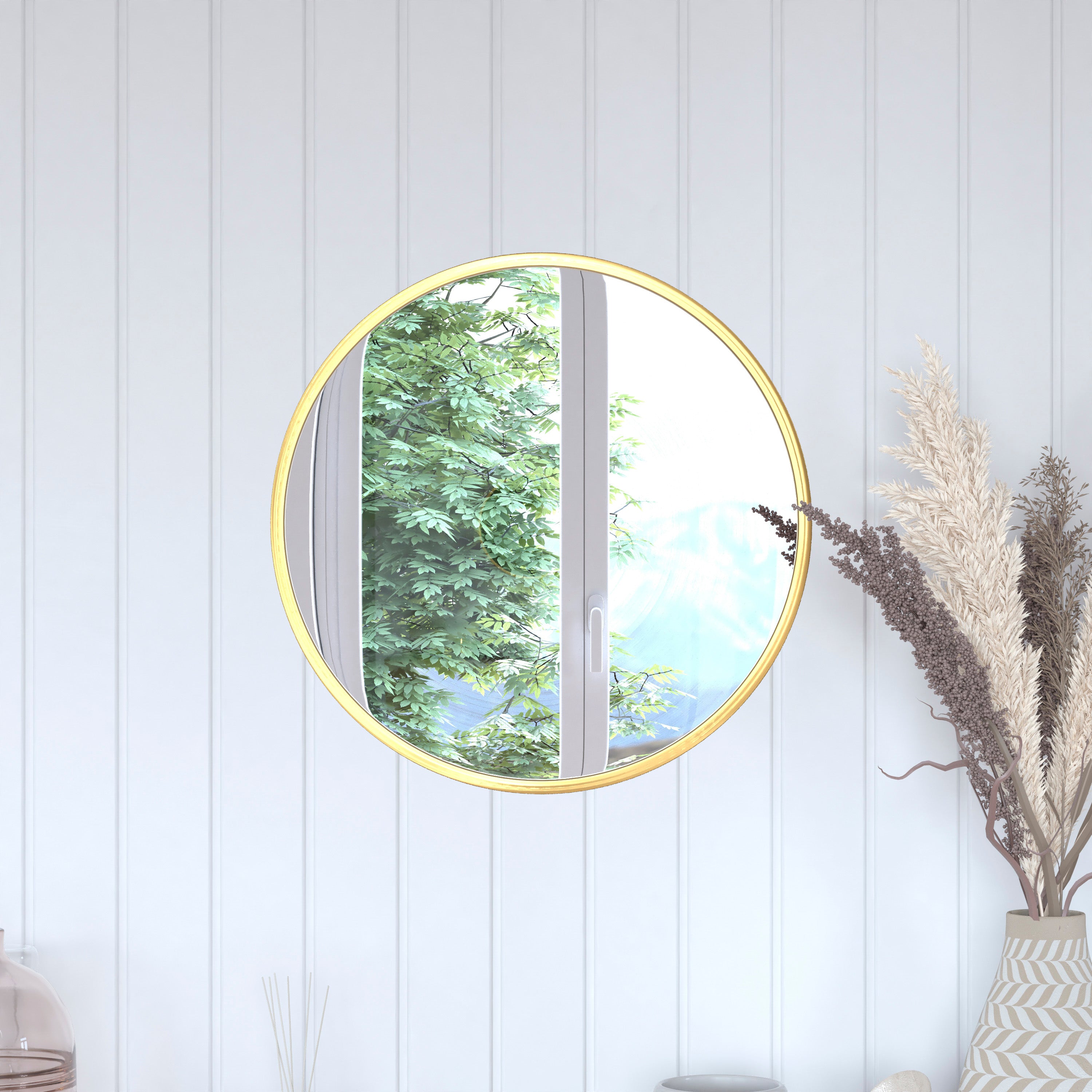 Julianne 20" Round Gold Metal Framed Wall Mirror - Large Accent Mirror for Bathroom, Vanity, Entryway, Dining Room, & Living Room