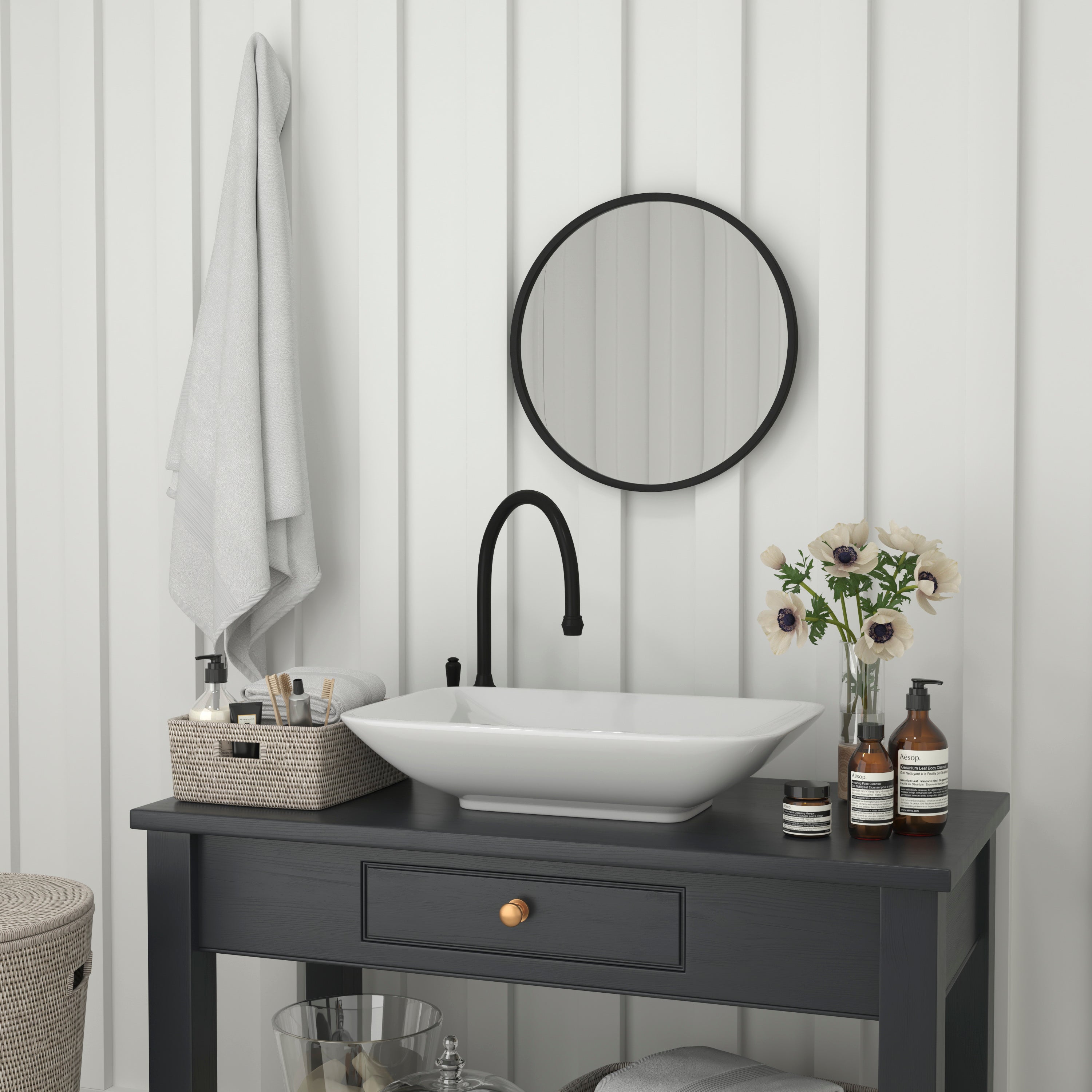 Julianne 20" Round Black Metal Framed Wall Mirror - Large Accent Mirror for Bathroom, Vanity, Entryway, Dining Room, & Living Room