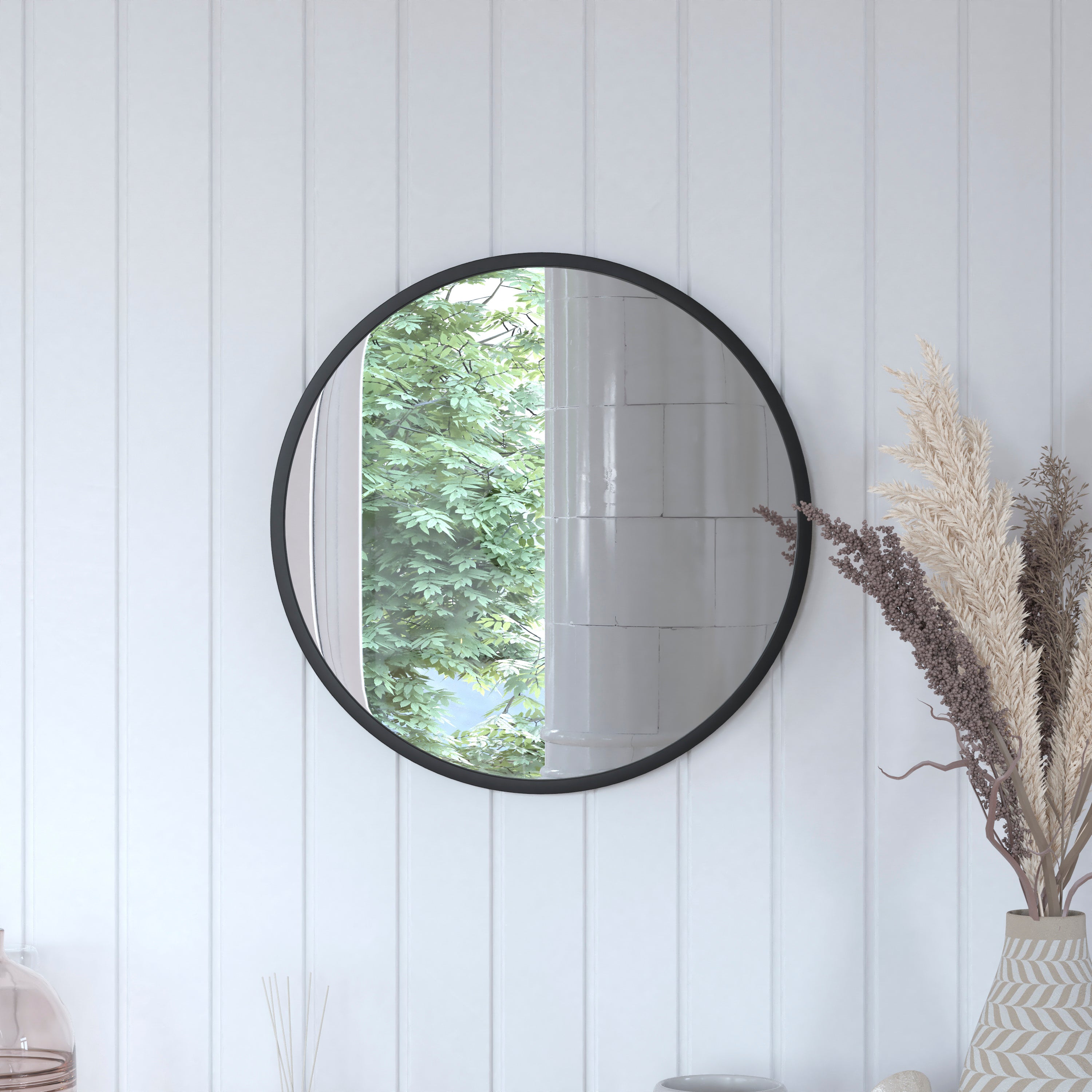 Julianne 20" Round Black Metal Framed Wall Mirror - Large Accent Mirror for Bathroom, Vanity, Entryway, Dining Room, & Living Room