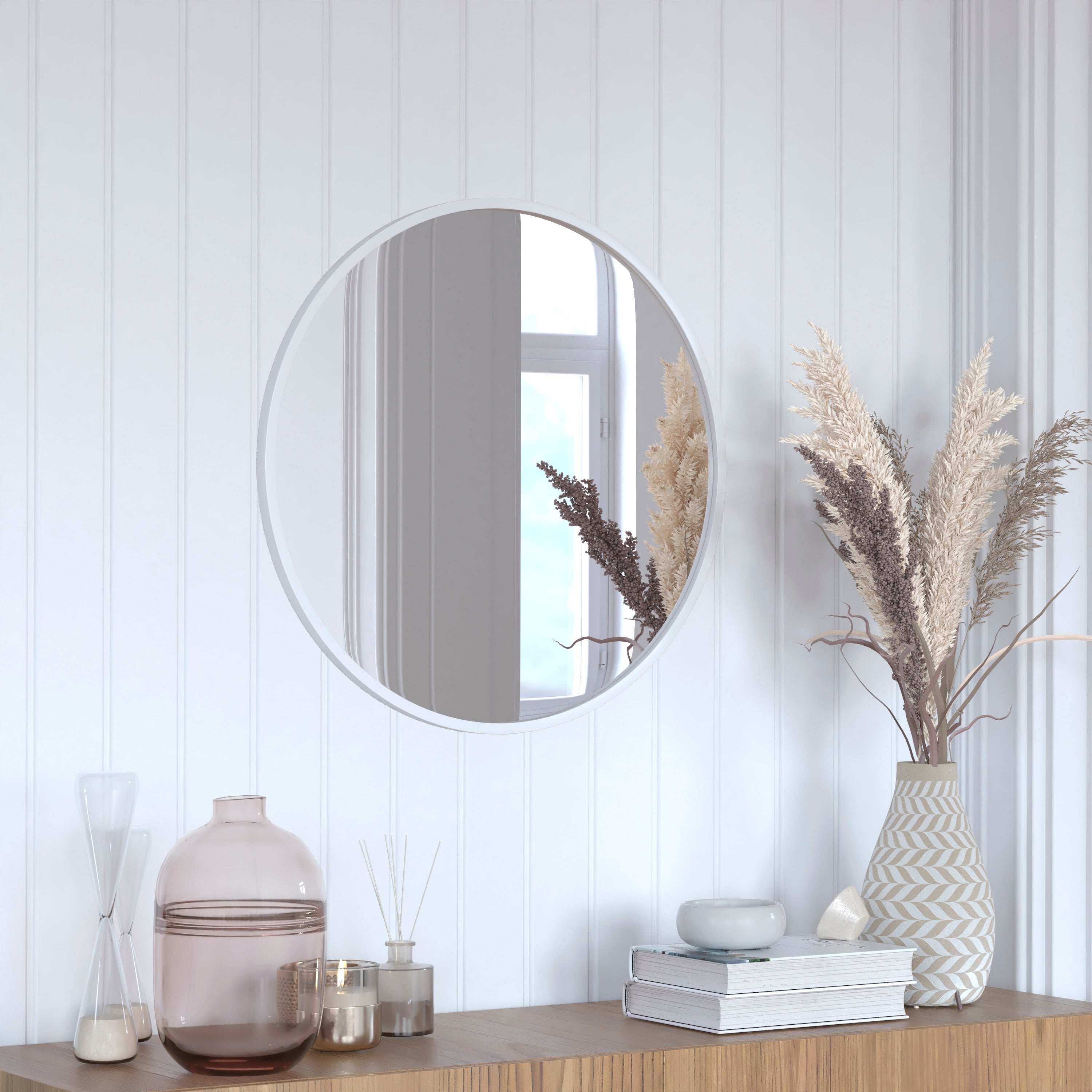 Julianne 24" Round Silver Metal Framed Wall Mirror - Large Accent Mirror for Bathroom, Vanity, Entryway, Dining Room, & Living Room