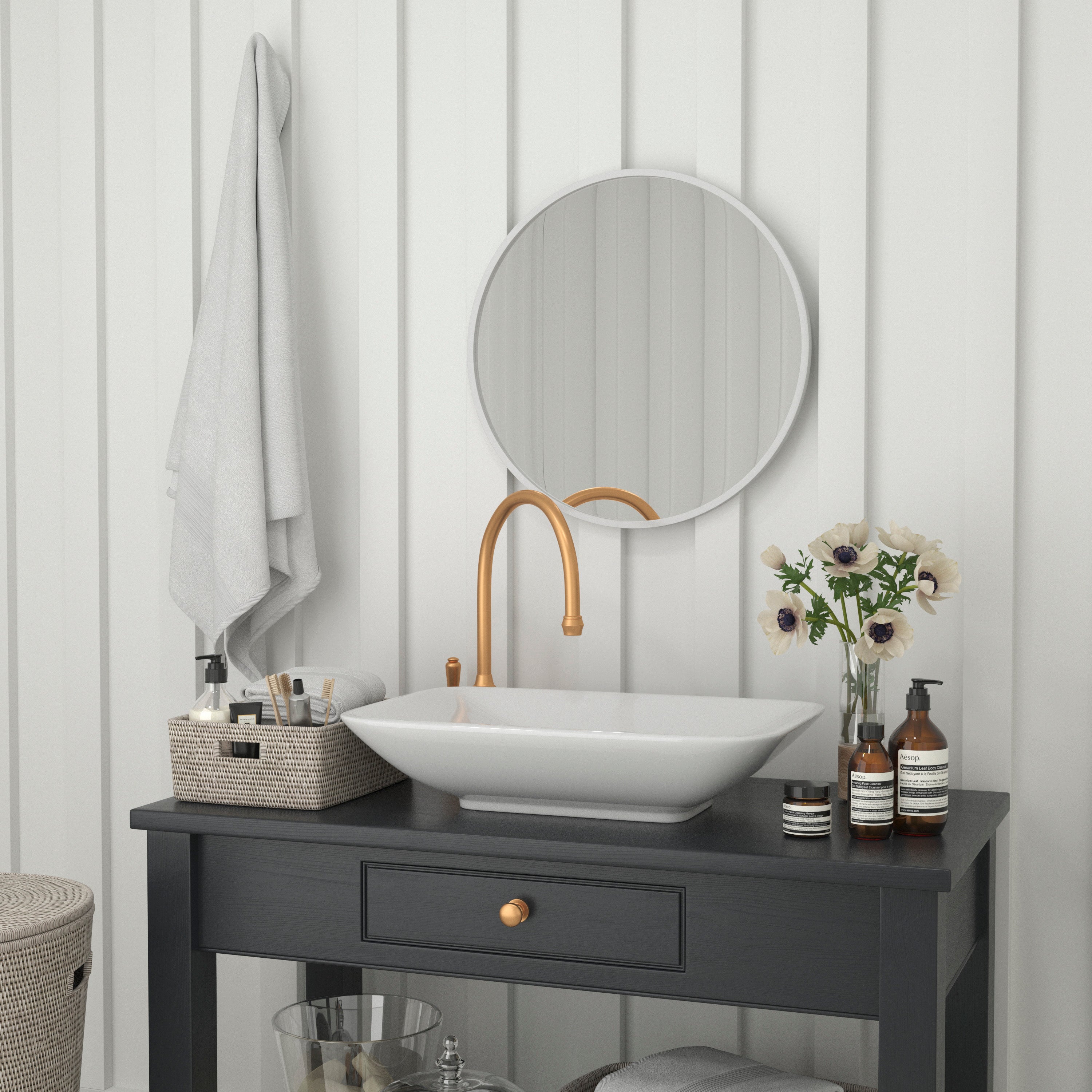 Julianne 24" Round Silver Metal Framed Wall Mirror - Large Accent Mirror for Bathroom, Vanity, Entryway, Dining Room, & Living Room