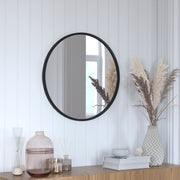 Julianne 24" Round Black Metal Framed Wall Mirror - Large Accent Mirror for Bathroom, Vanity, Entryway, Dining Room, & Living Room